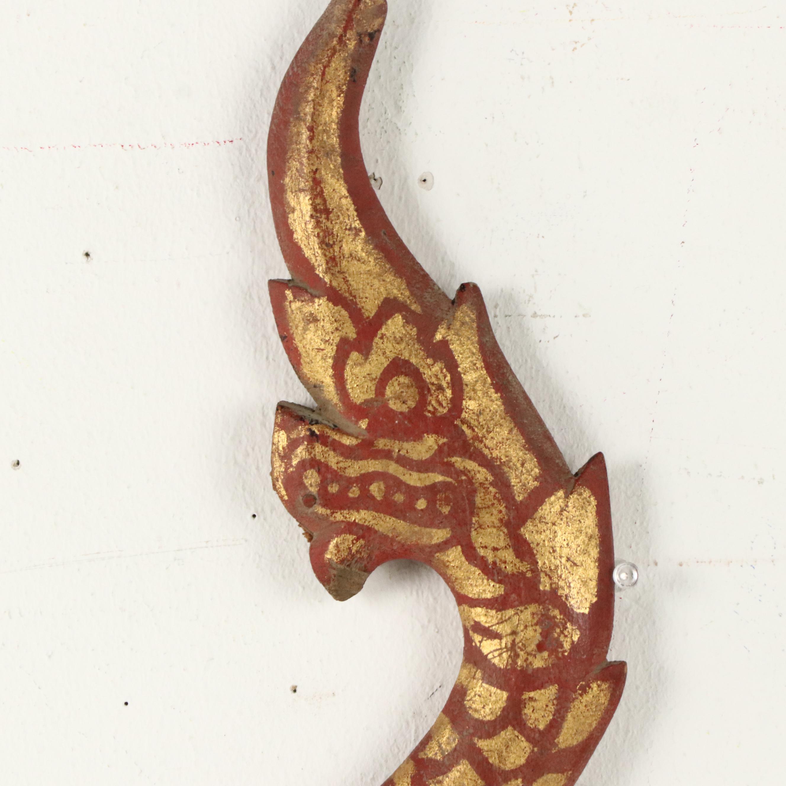 Thai Hand-Carved and Painted Fishscale Wooden Staff