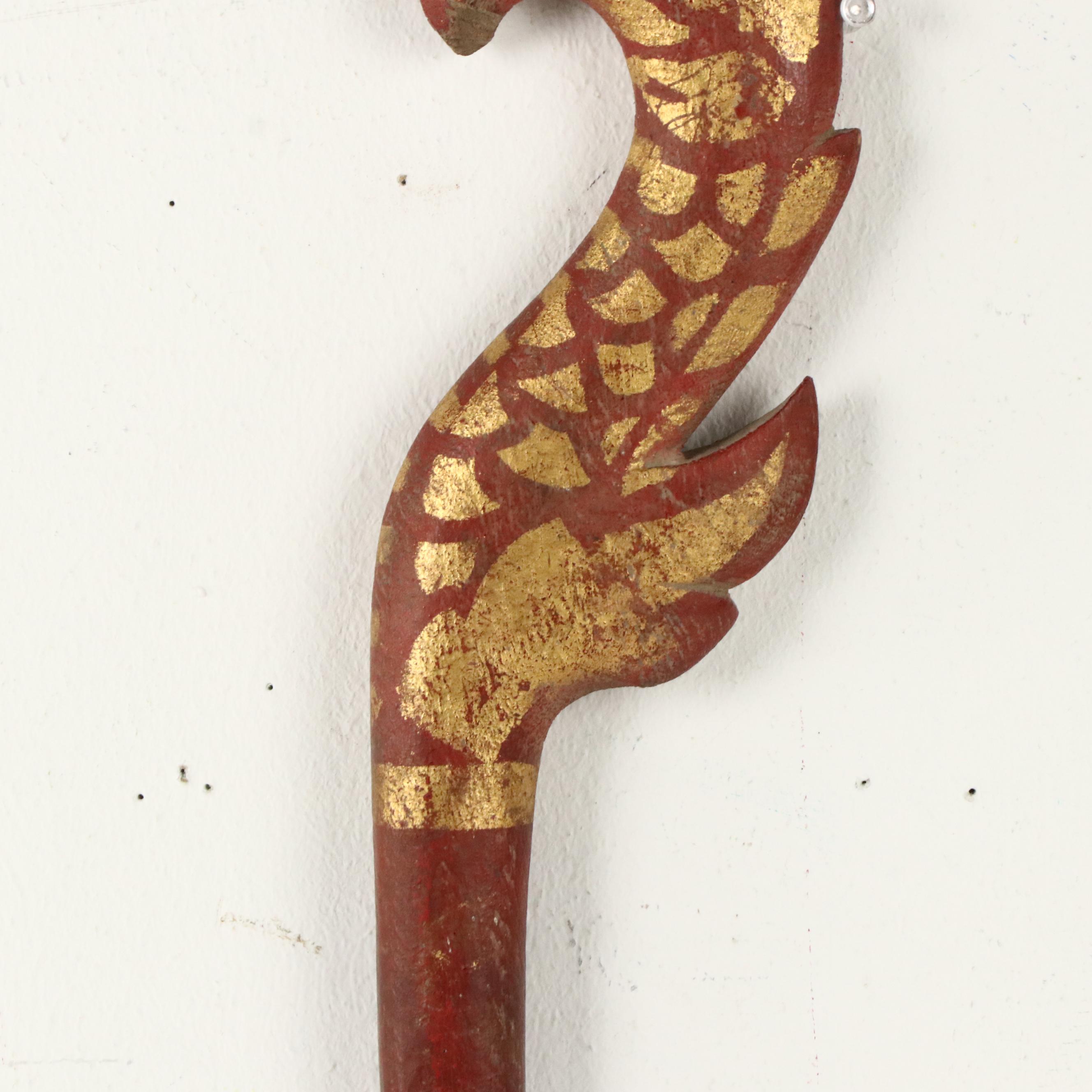 Thai Hand-Carved and Painted Fishscale Wooden Staff