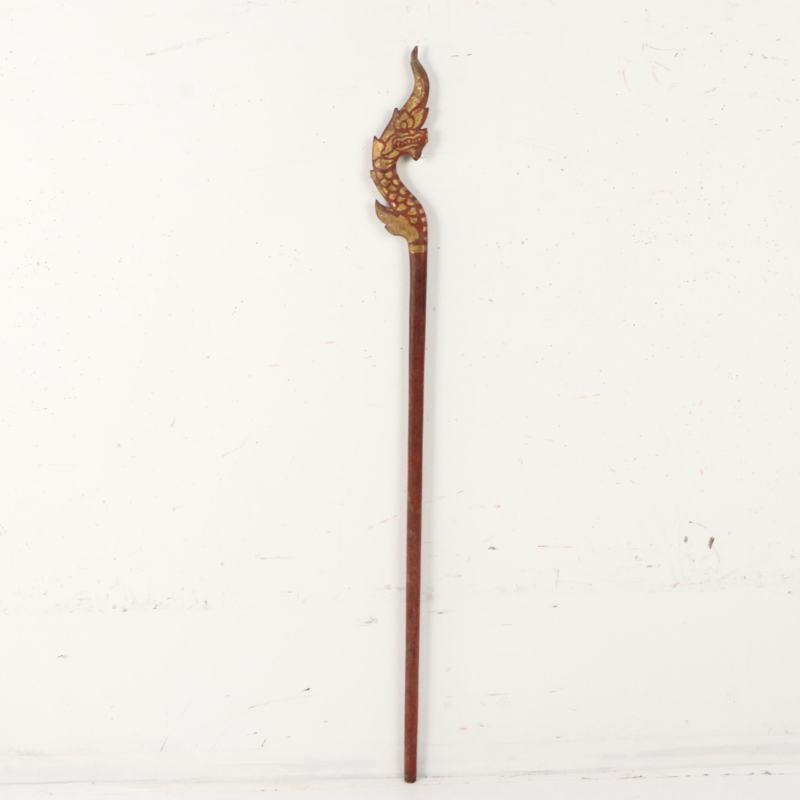 Thai Hand-Carved and Painted Fishscale Wooden Staff