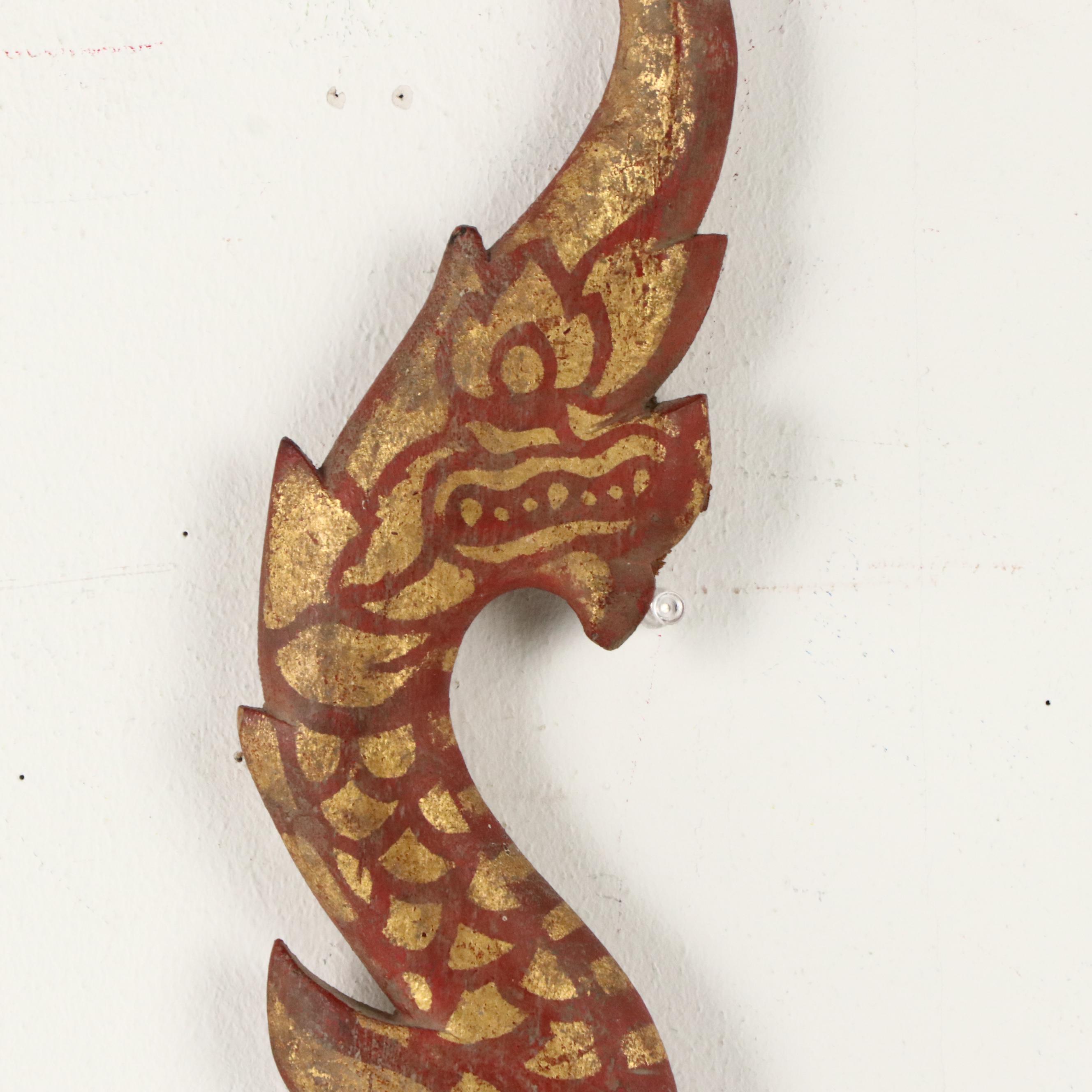 Thai Hand-Carved and Painted Fishscale Wooden Staff