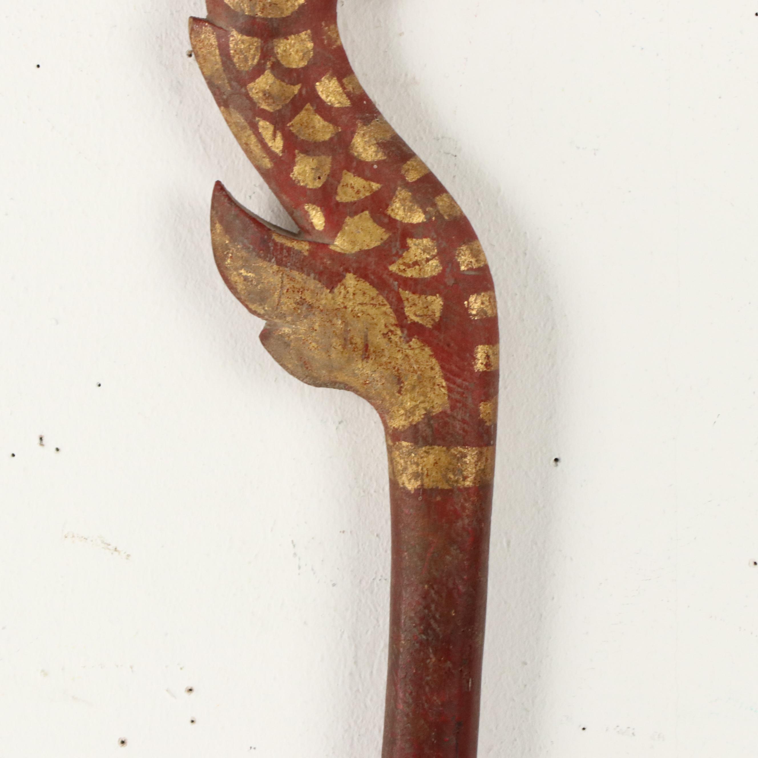 Thai Hand-Carved and Painted Fishscale Wooden Staff
