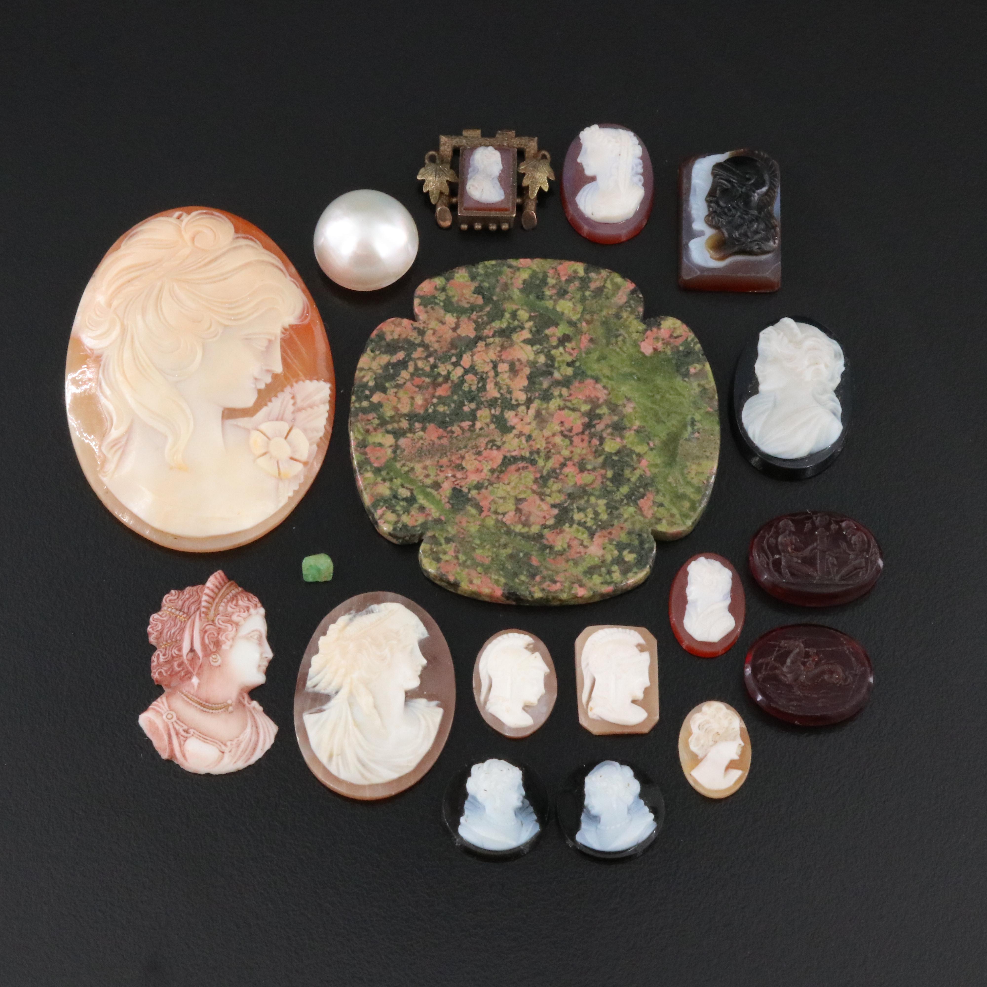 Loose Gemstone Lot Including Onyx, Shell and Glass