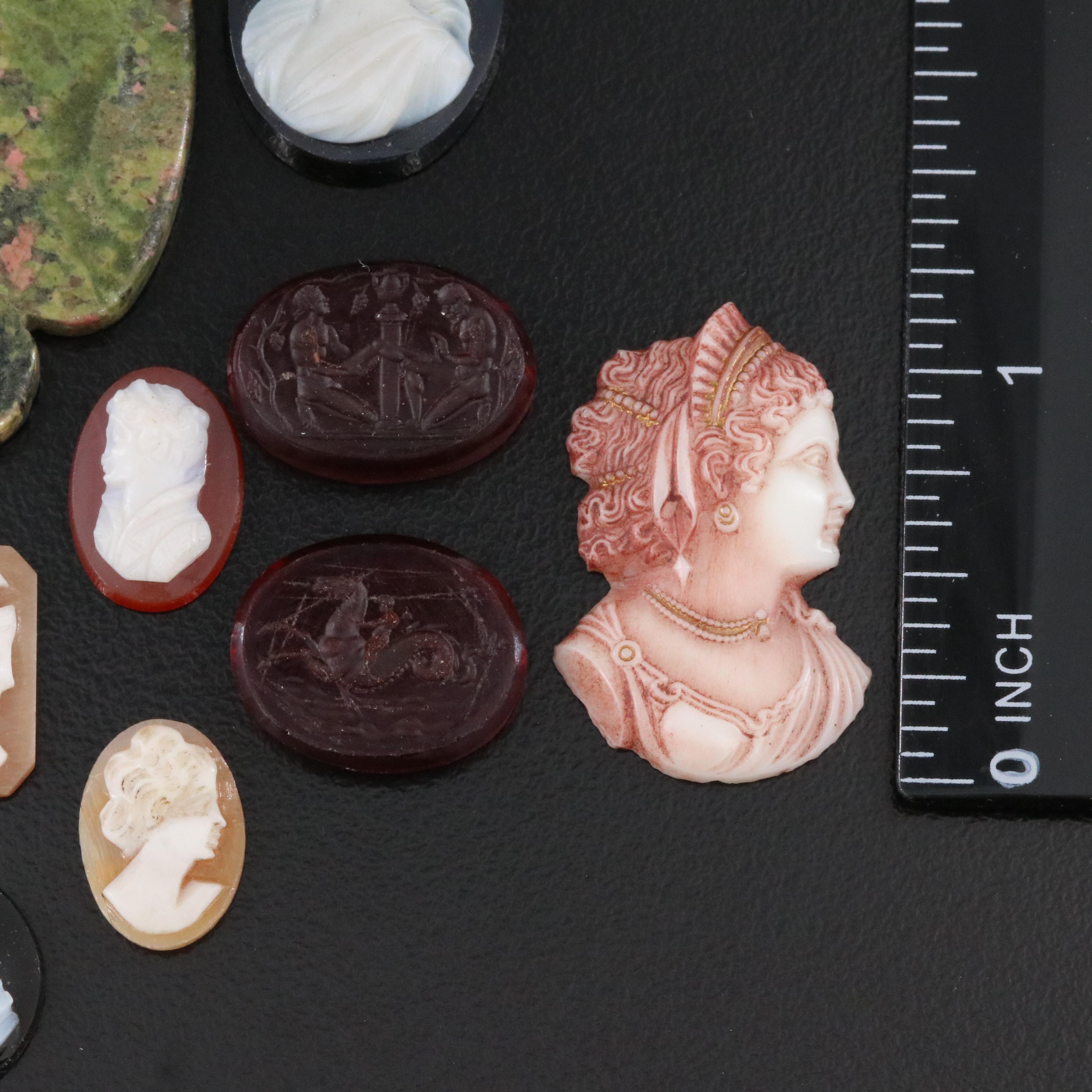 Loose Gemstone Lot Including Onyx, Shell and Glass