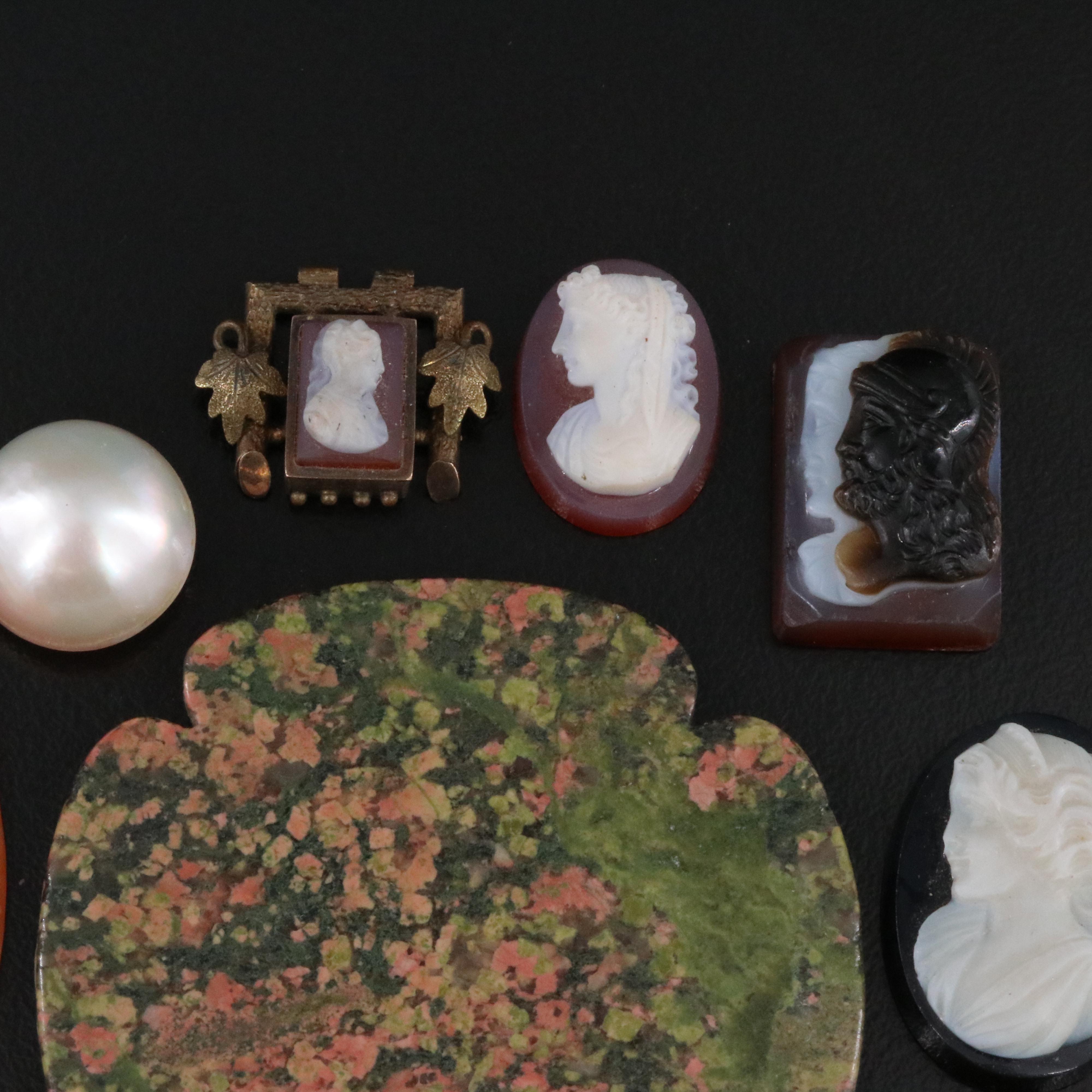 Loose Gemstone Lot Including Onyx, Shell and Glass