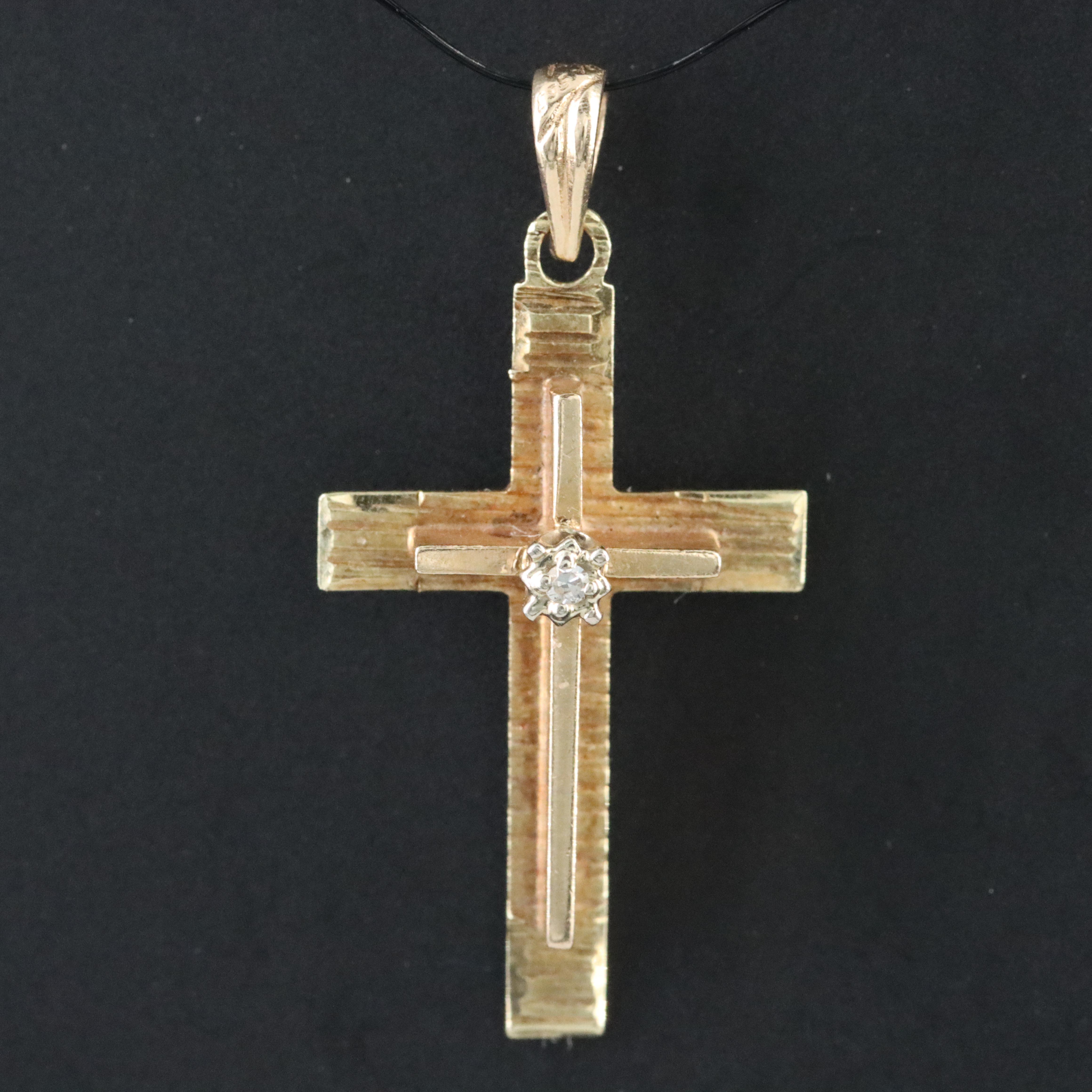 Vintage Shiman Manufacturing Co. 14K 0.01 CT Diamond Cross Pendant