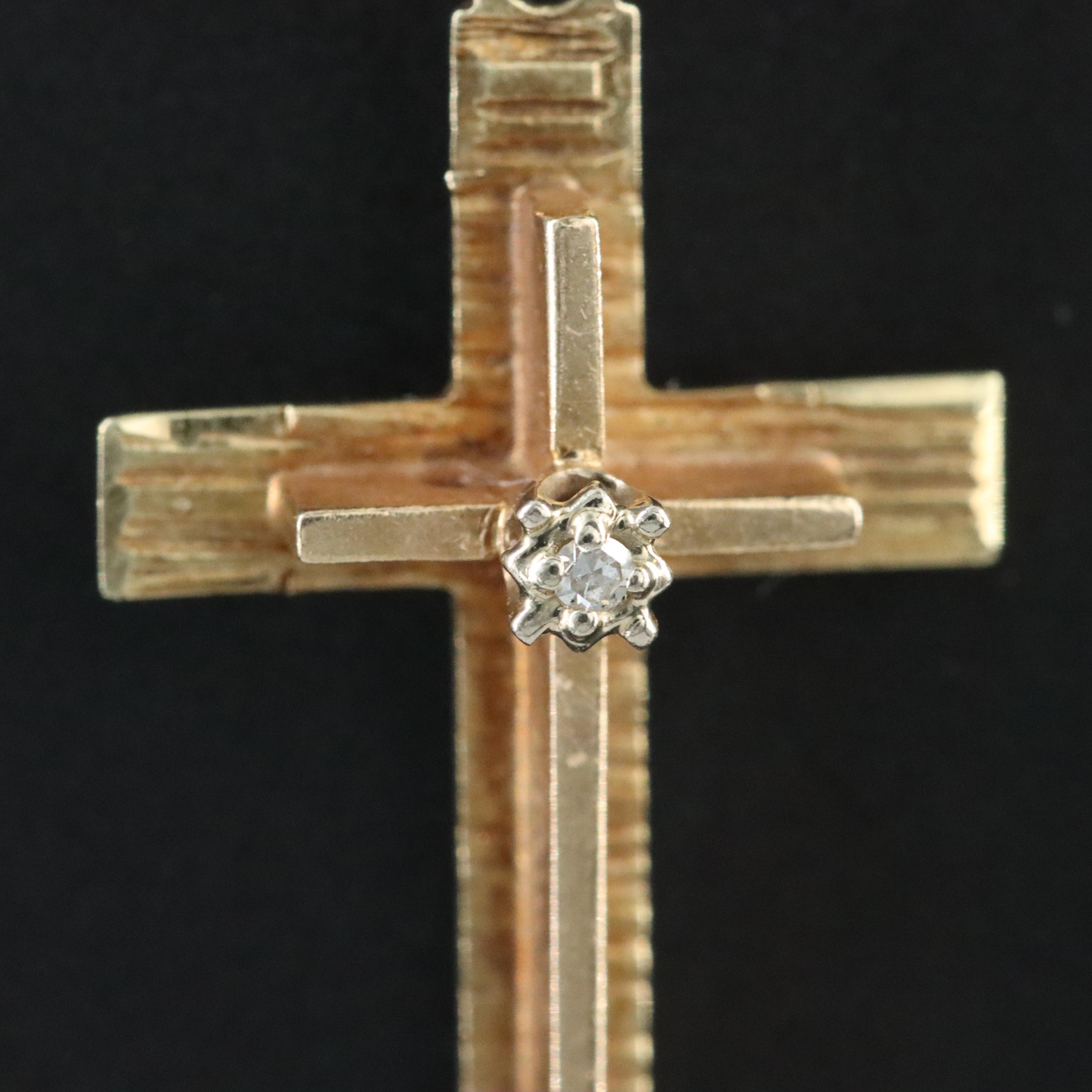 Vintage Shiman Manufacturing Co. 14K 0.01 CT Diamond Cross Pendant