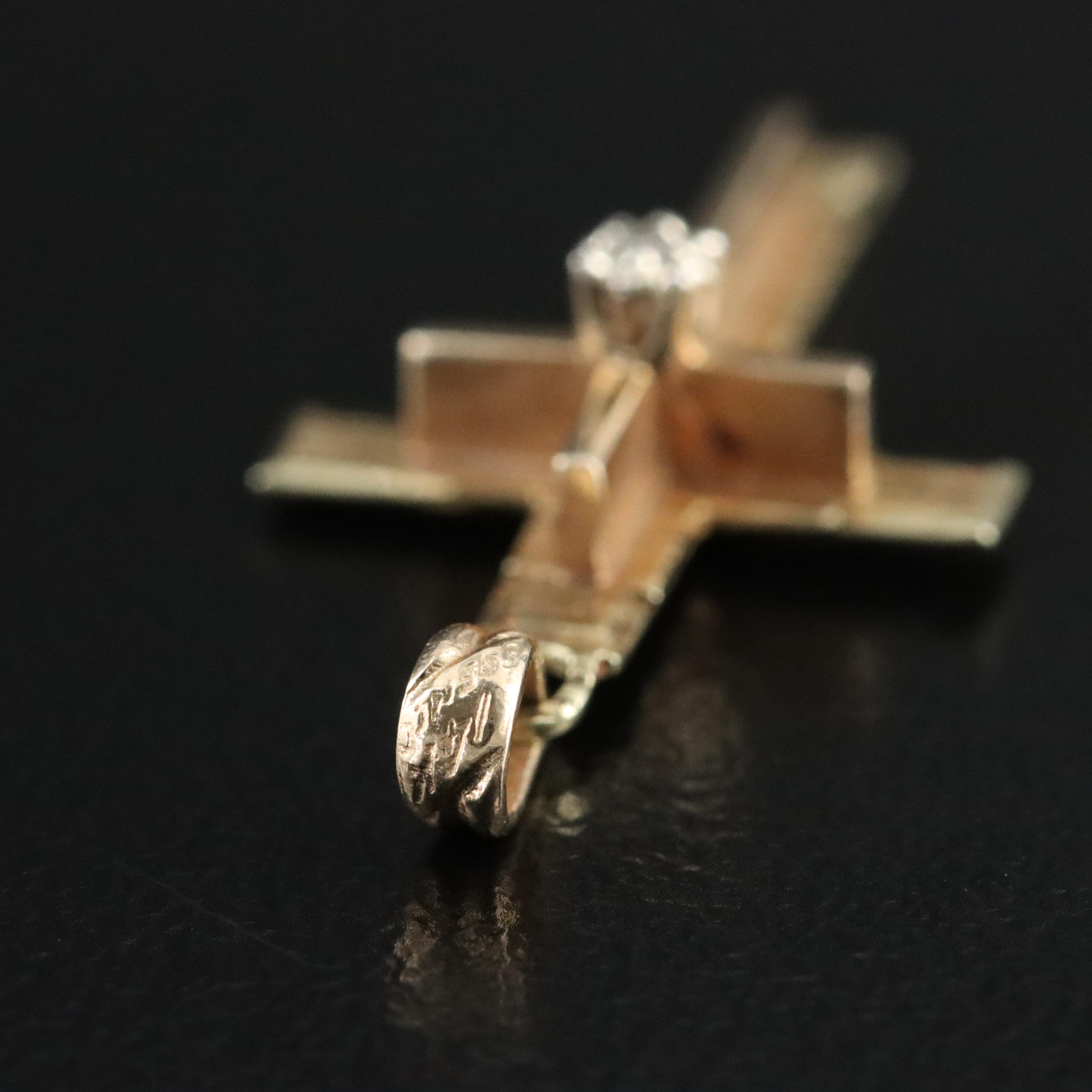 Vintage Shiman Manufacturing Co. 14K 0.01 CT Diamond Cross Pendant