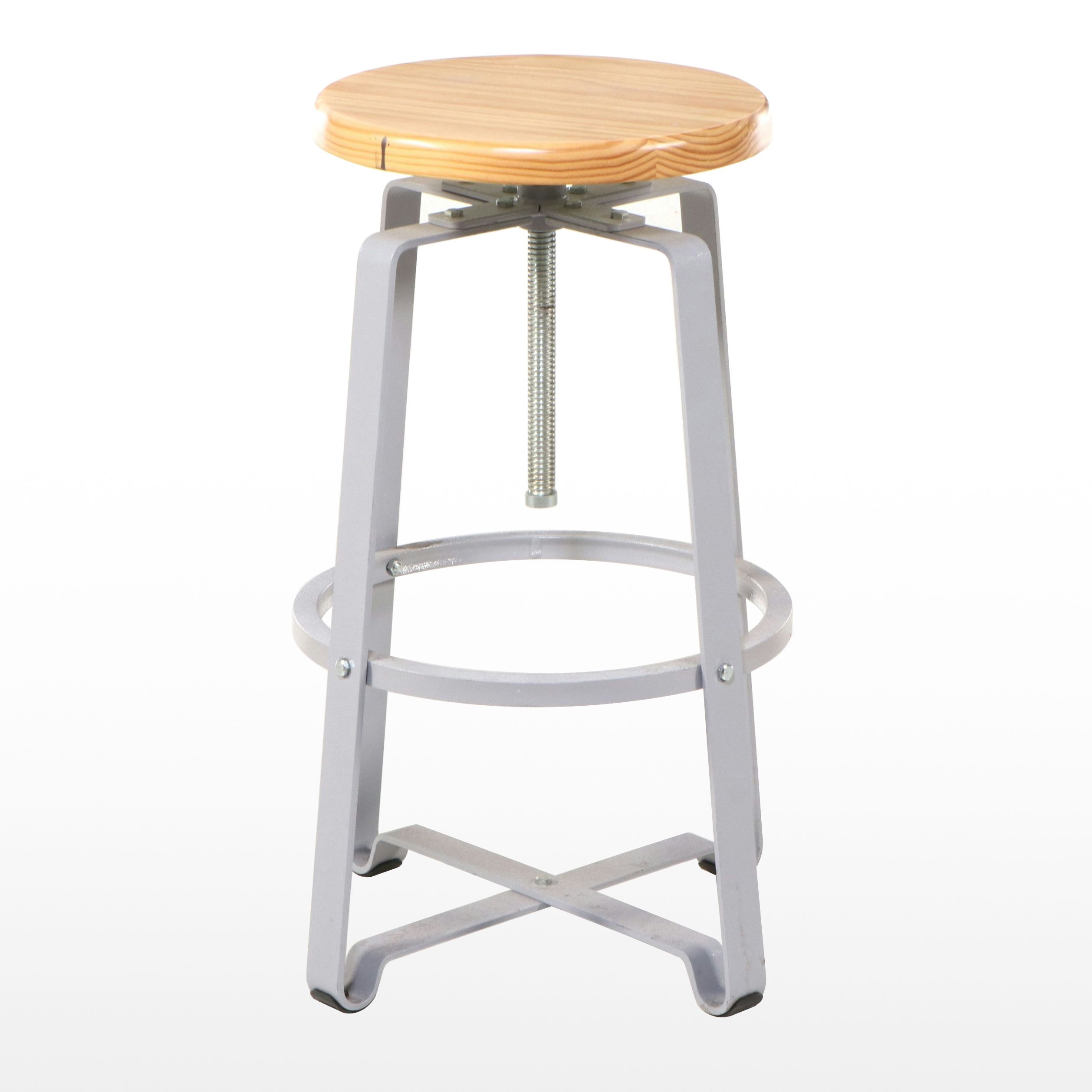 Industrial Style Metal and Wood Adjustable Swivel Seat Stool