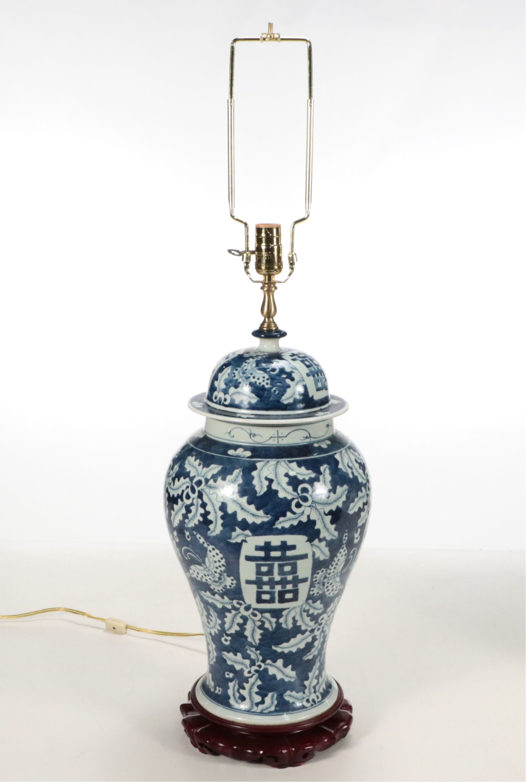 Chinese Porcelain Blue and White Ginger Jar Table Lamp with Silk Pleat Shades