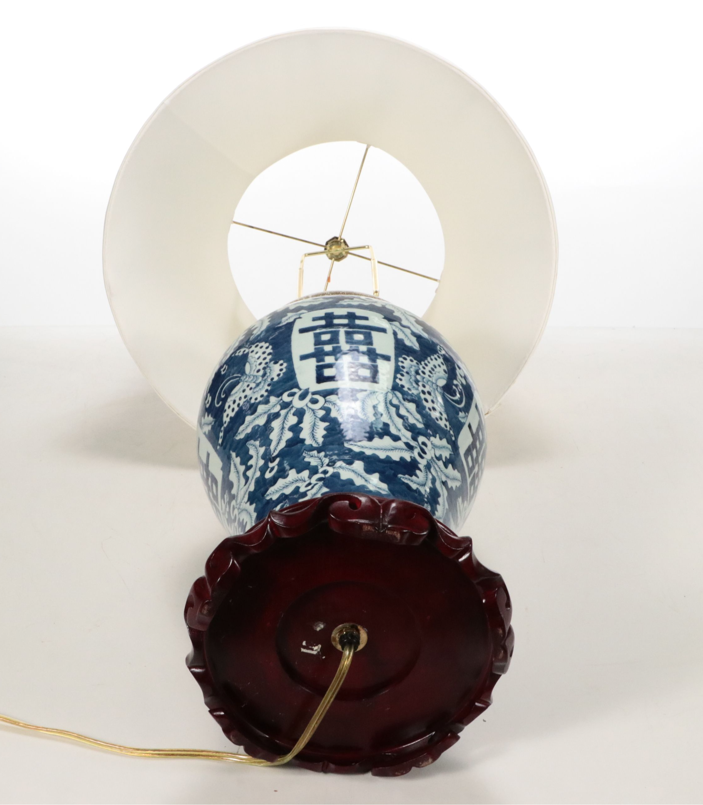 Chinese Porcelain Blue and White Ginger Jar Table Lamp with Silk Pleat Shades