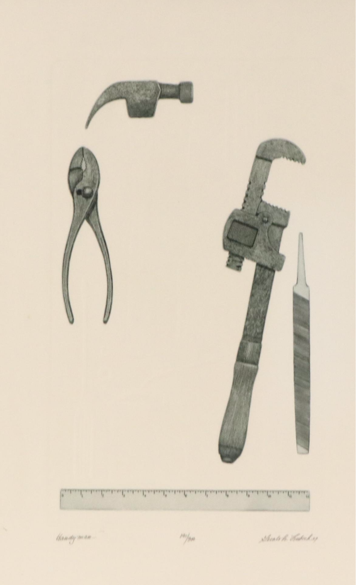 Gerald Lubeck Embossed Drypoint Etching "Handyman," 1979