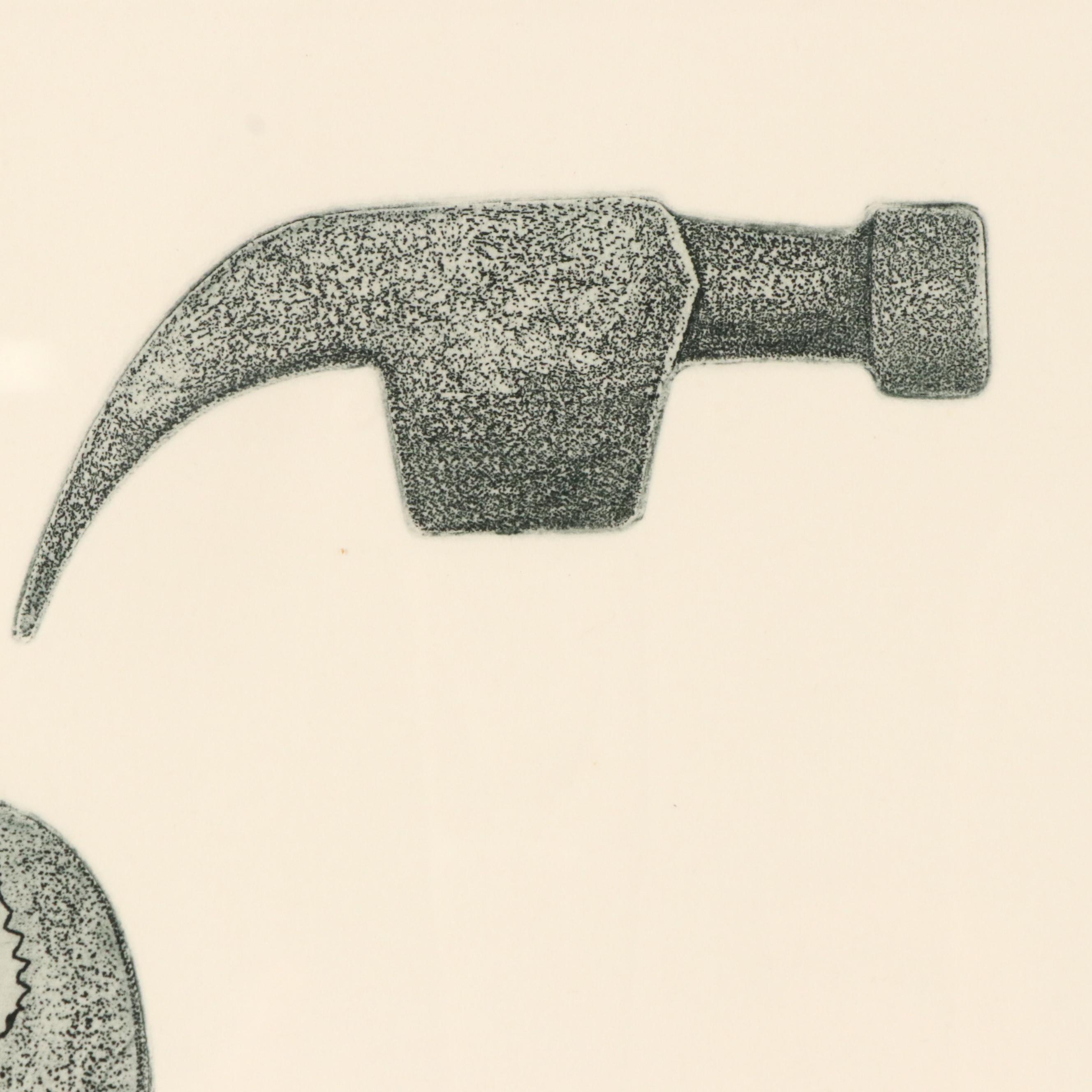 Gerald Lubeck Embossed Drypoint Etching "Handyman," 1979