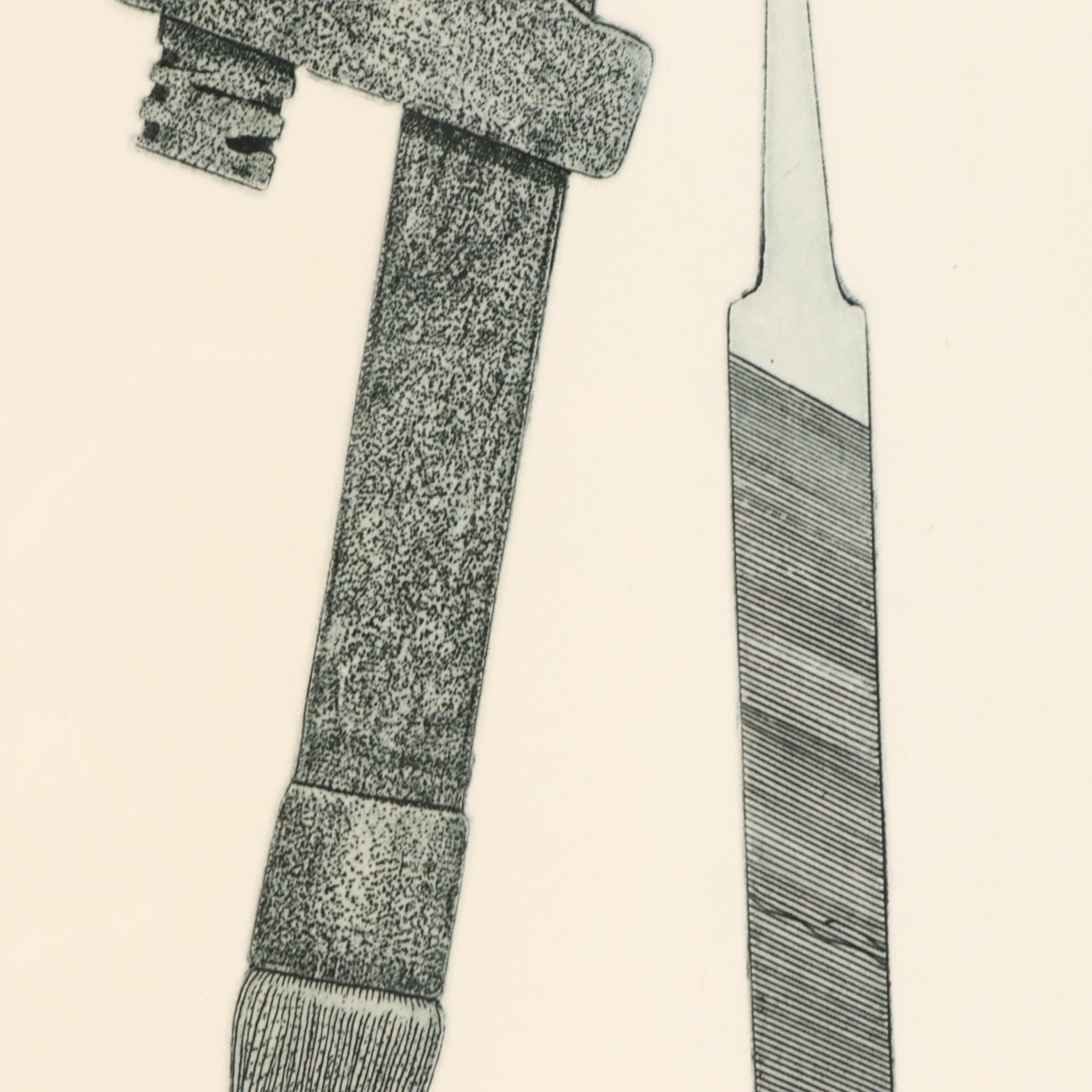 Gerald Lubeck Embossed Drypoint Etching "Handyman," 1979