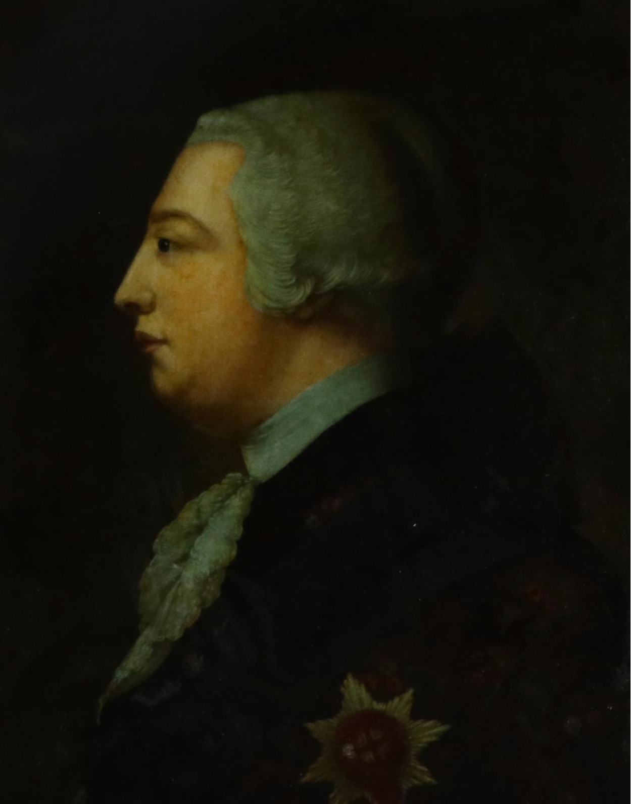 Portrait of King George III Reverse-Glass Hand-Colored Mezzotint, 1761