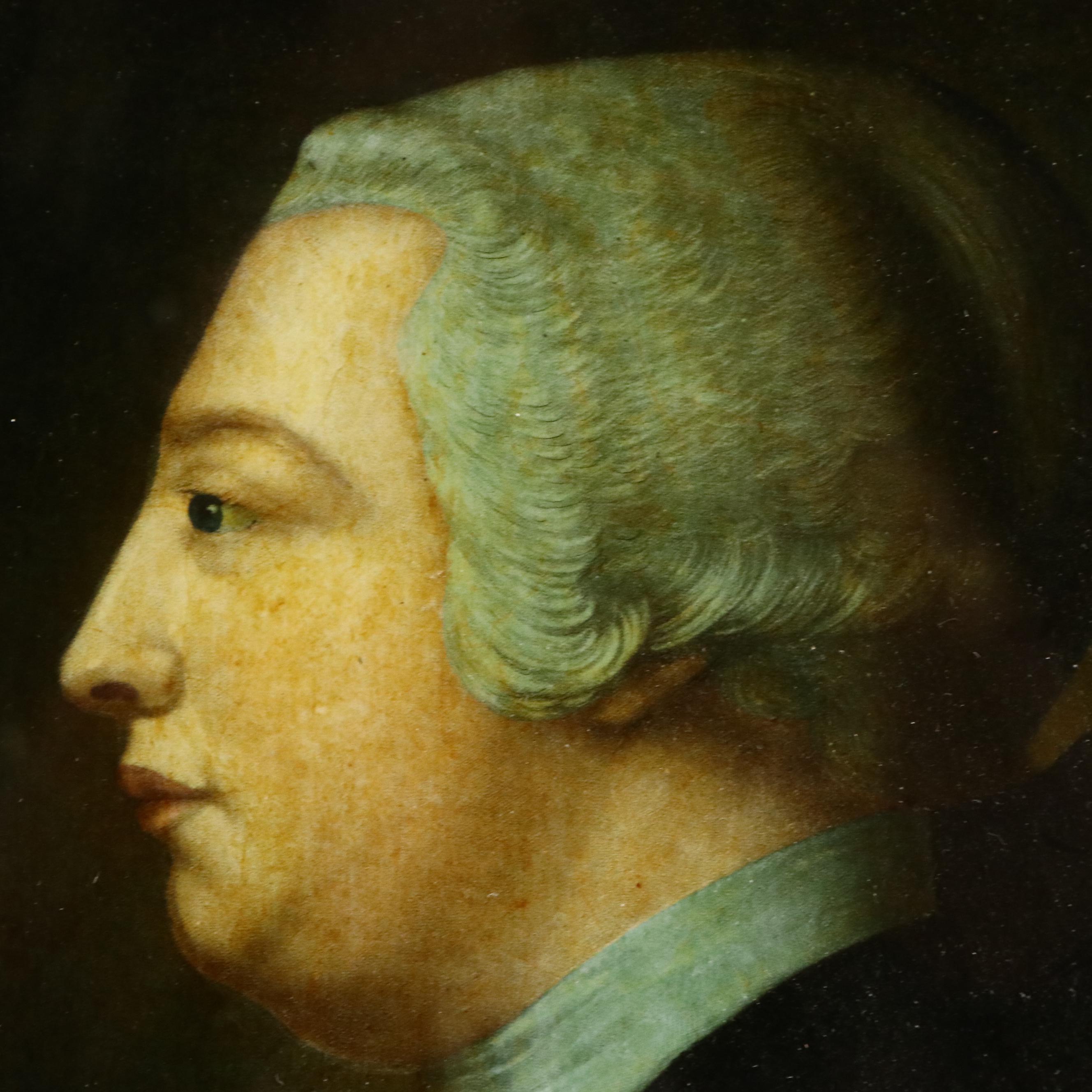 Portrait of King George III Reverse-Glass Hand-Colored Mezzotint, 1761