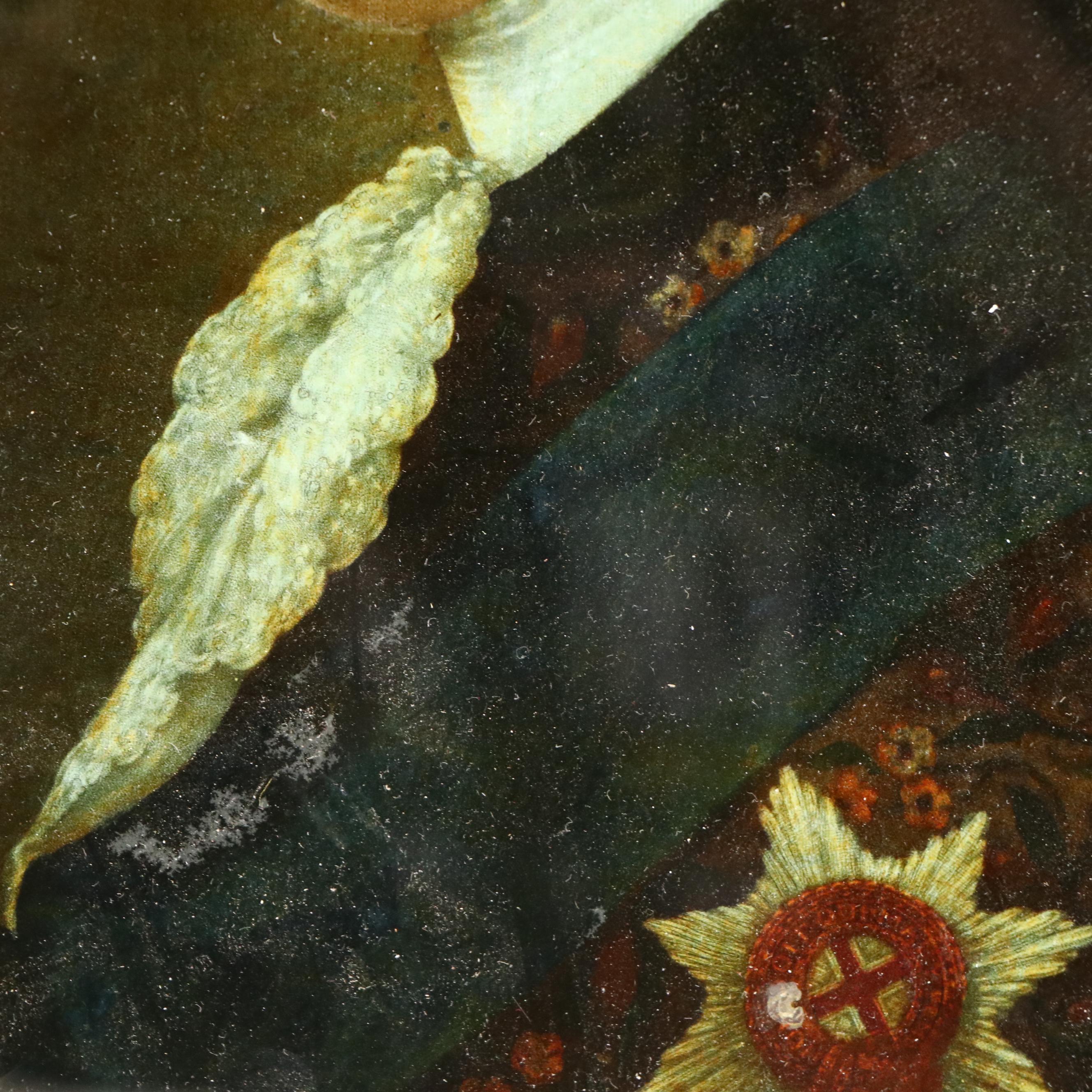 Portrait of King George III Reverse-Glass Hand-Colored Mezzotint, 1761