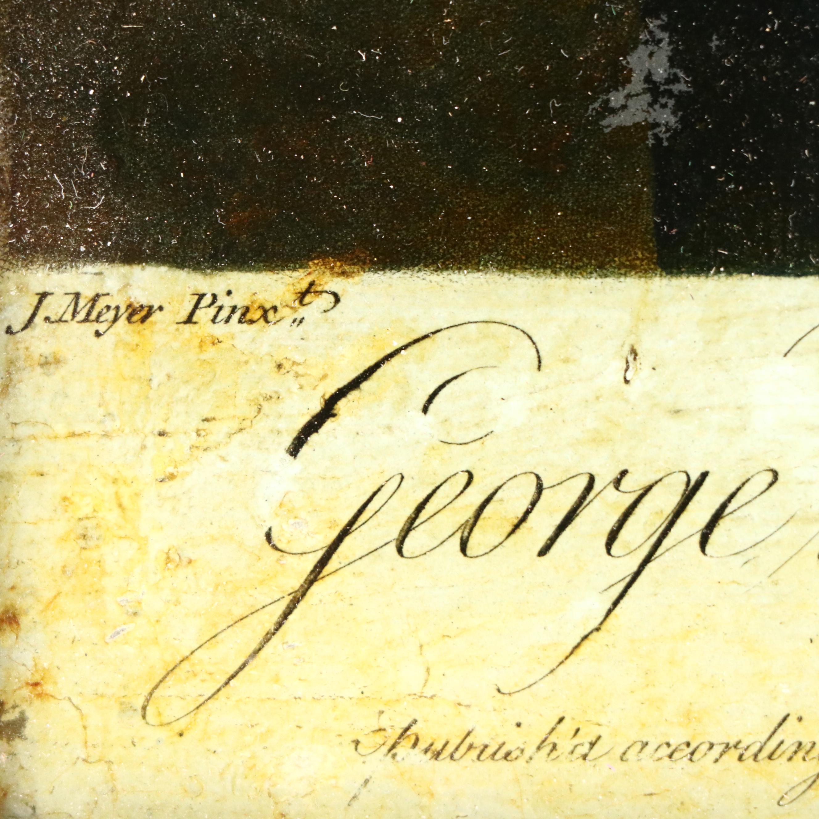 Portrait of King George III Reverse-Glass Hand-Colored Mezzotint, 1761