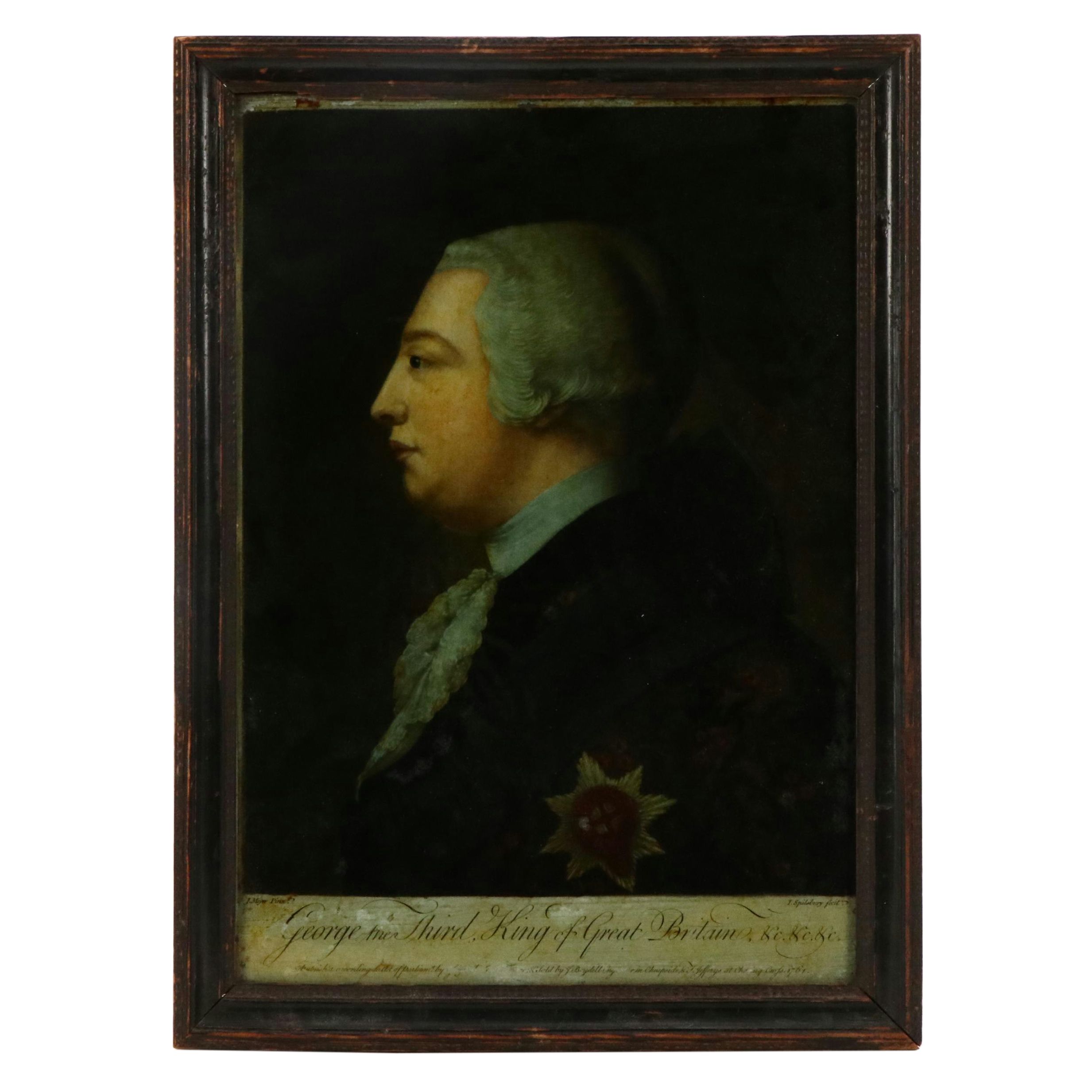 Portrait of King George III Reverse-Glass Hand-Colored Mezzotint, 1761