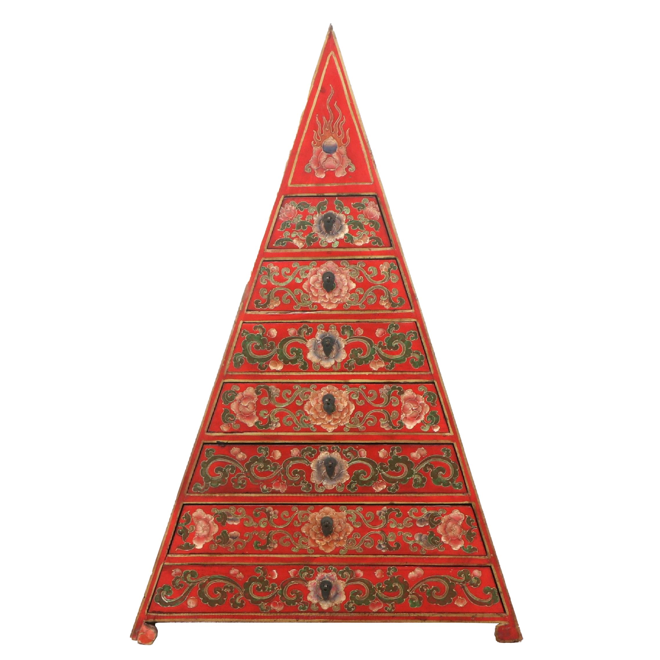 Southeast Asian Style Polychrome Wood Pyramid-Shaped Chest of Drawers