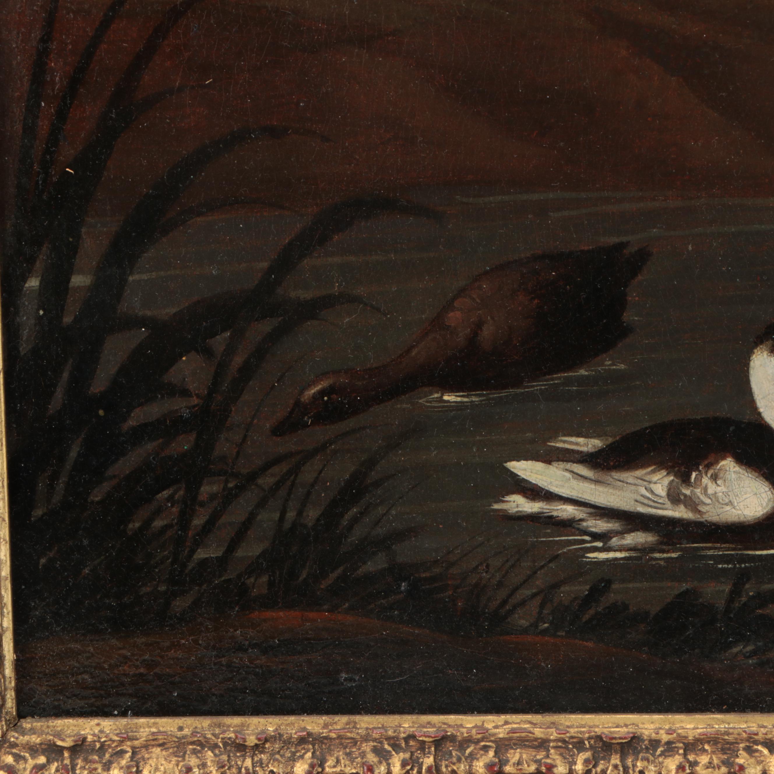 Antique Chinese Export Oil Painting of Birds, 19th Century