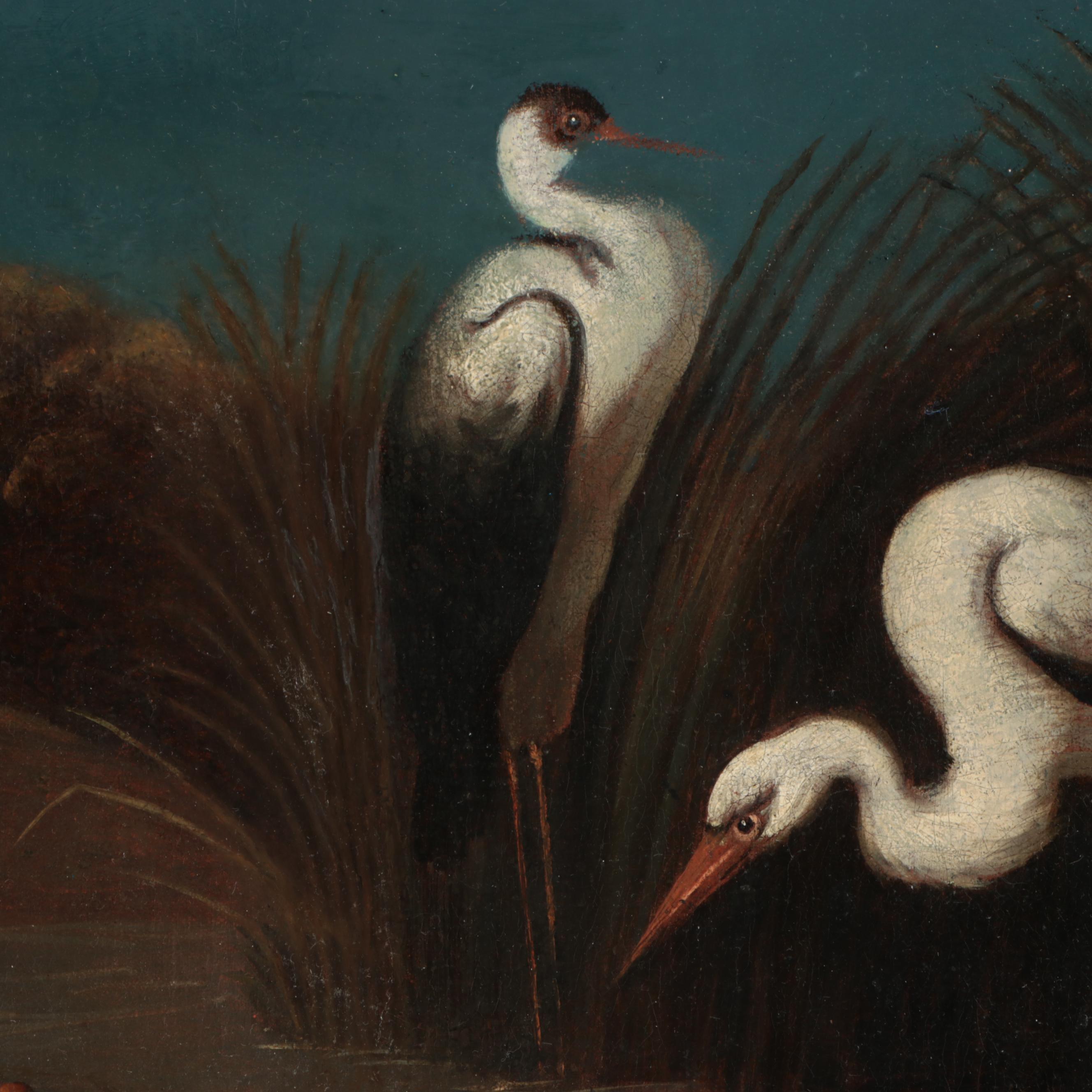 Antique Chinese Export Oil Painting of Birds, 19th Century