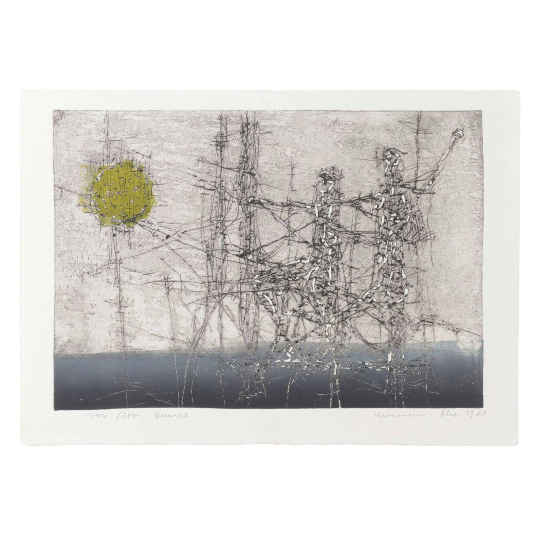 Hermann Ober Abstract Expressionist Etching "Dance", 1961