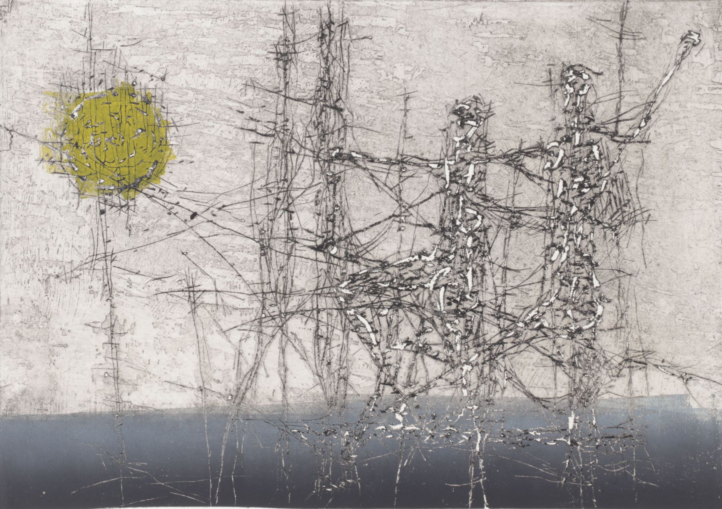 Hermann Ober Abstract Expressionist Etching "Dance", 1961