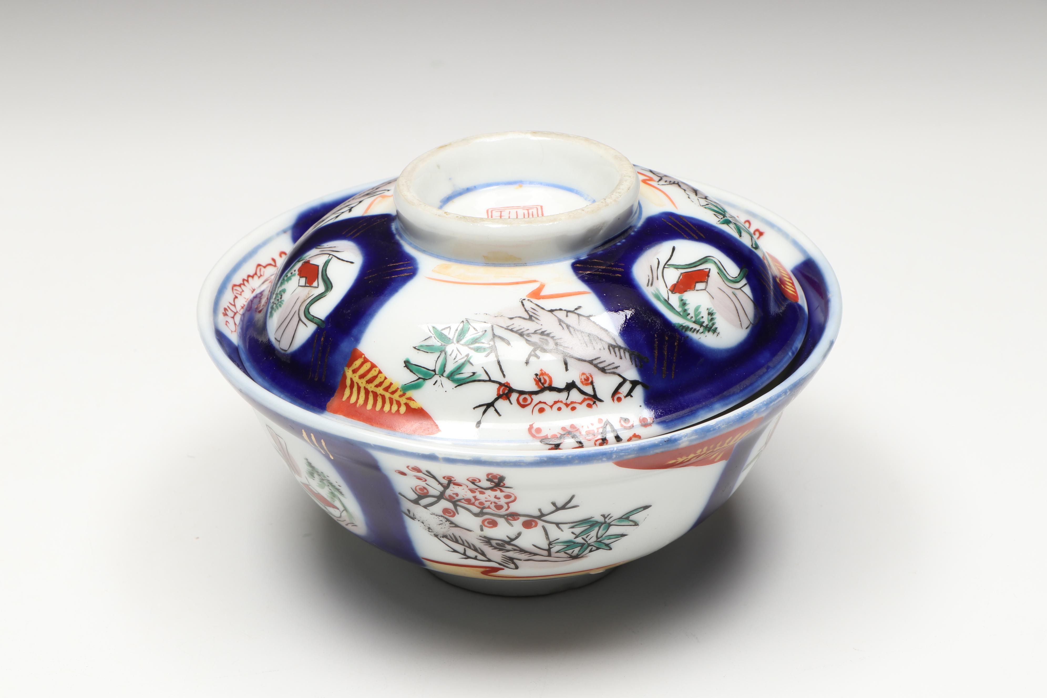 Japanese Imari Style Covered Bowl with Chinese Ceramic Box