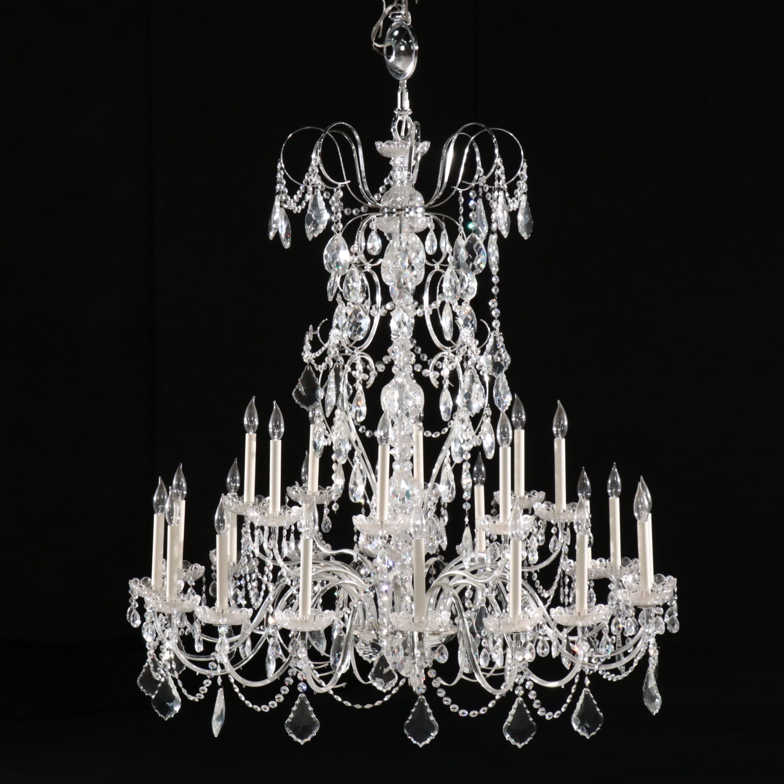 French Style Crystal and Glass Double Tier 22-Light Chandelier
