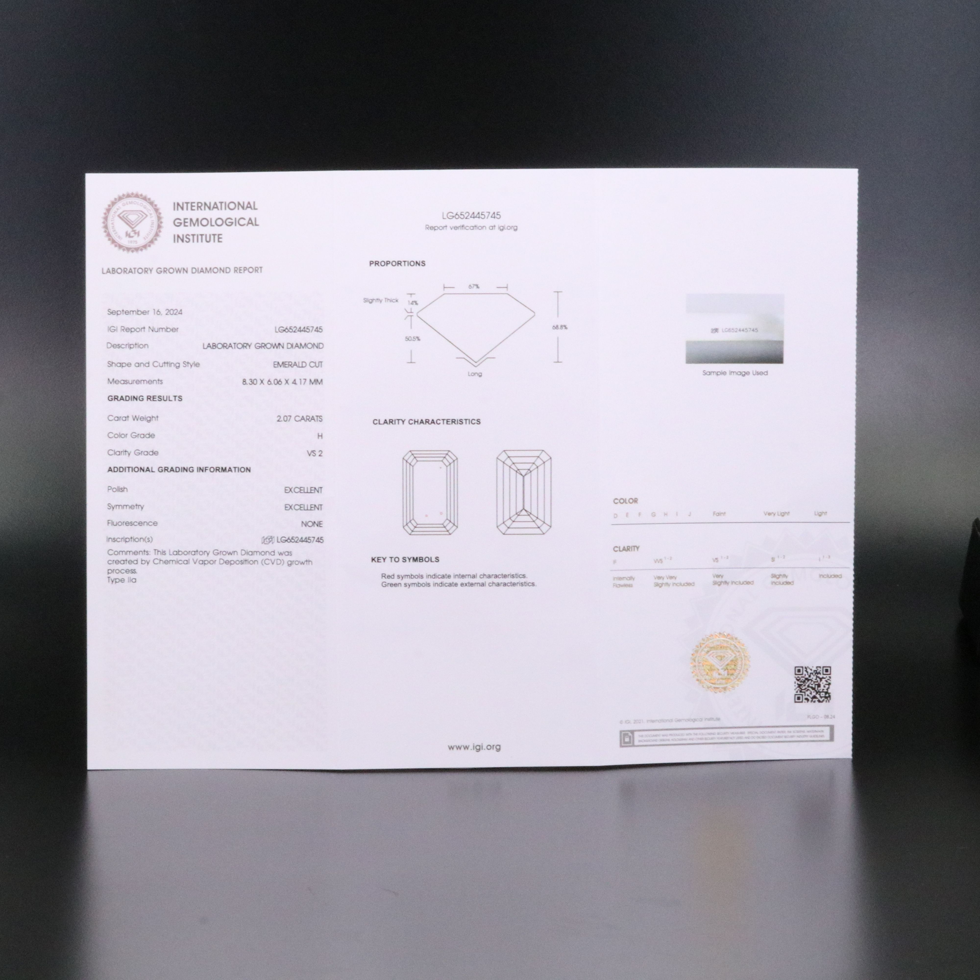 Loose 2.07 CT Lab Grown Diamond with IGI Report