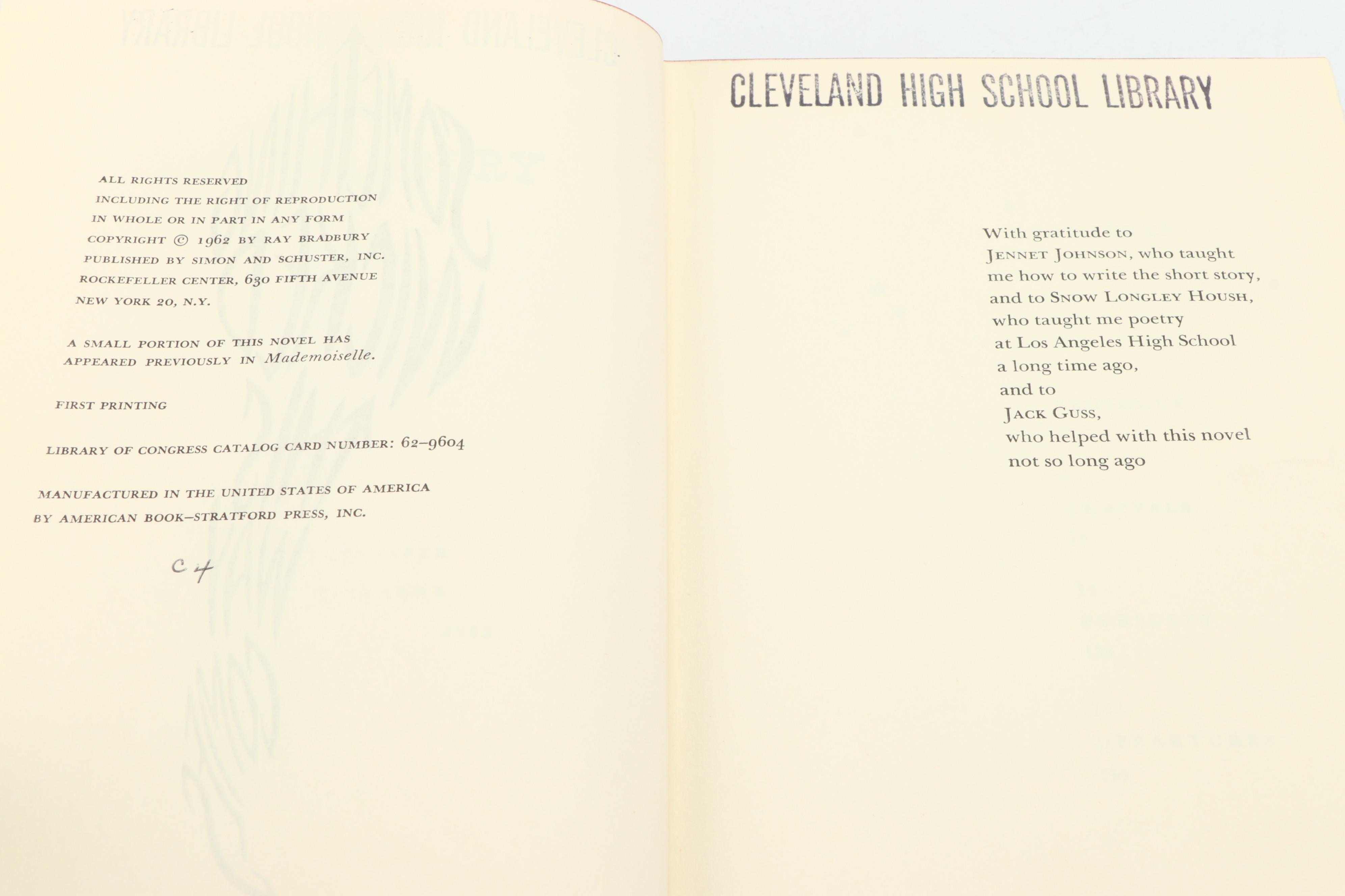 First Printing “Something Wicked This Way Comes” by Ray Bradbury, 1962