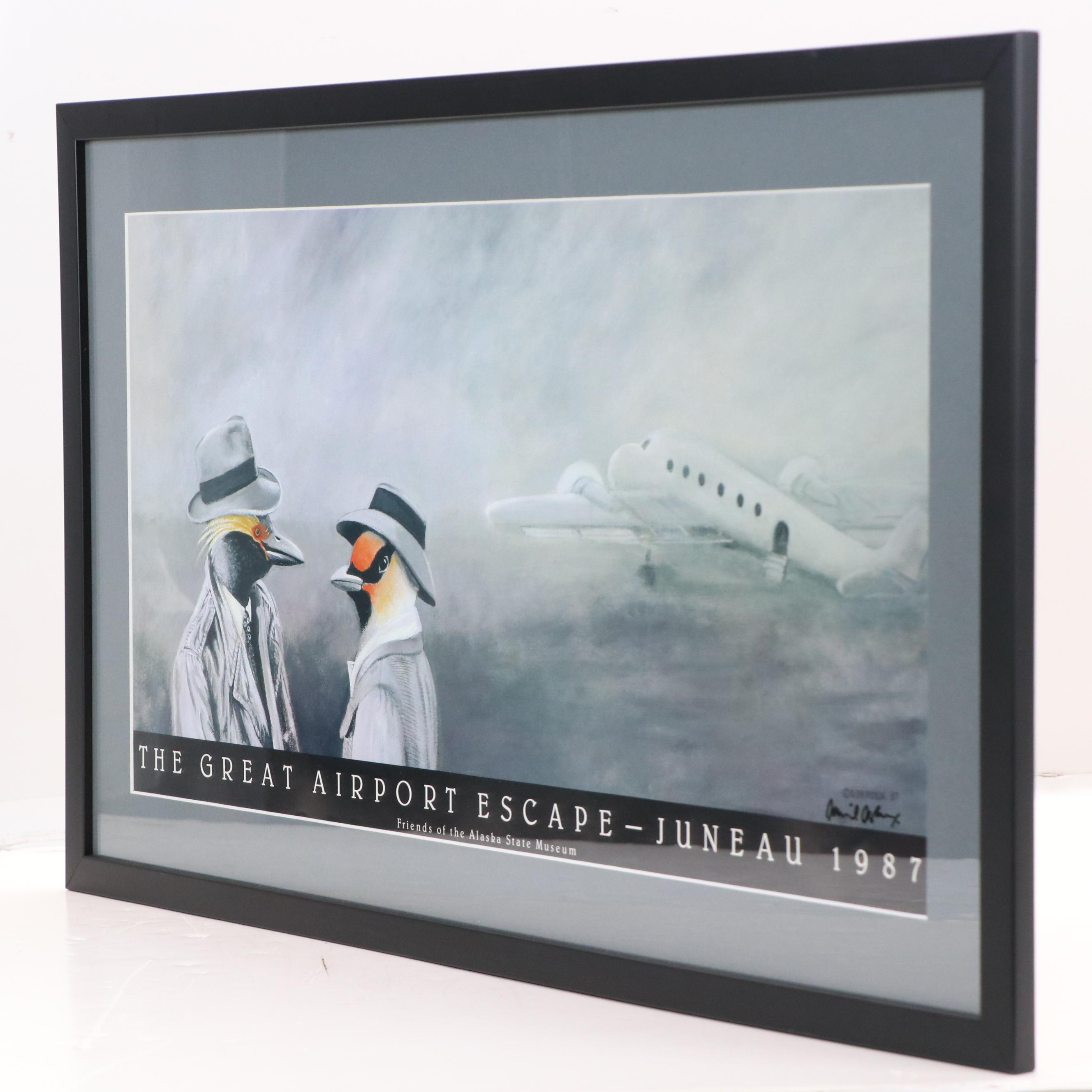 Daniel DeRoux Offset Lithograph "The Great Airport Escape - Juneau 1987," 1987