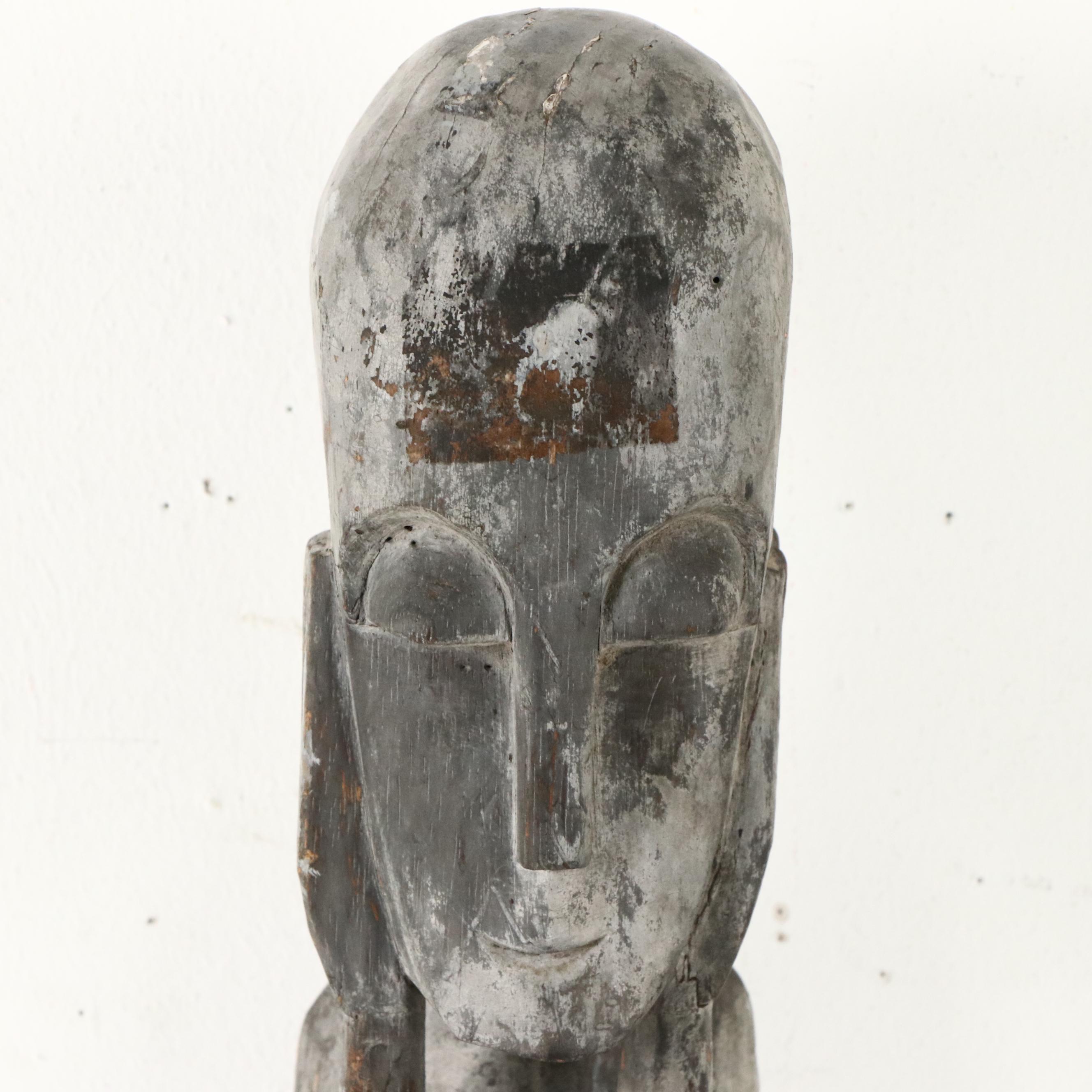 Nigerian Mumuye Style Carved Wooden Thinker Sculpture