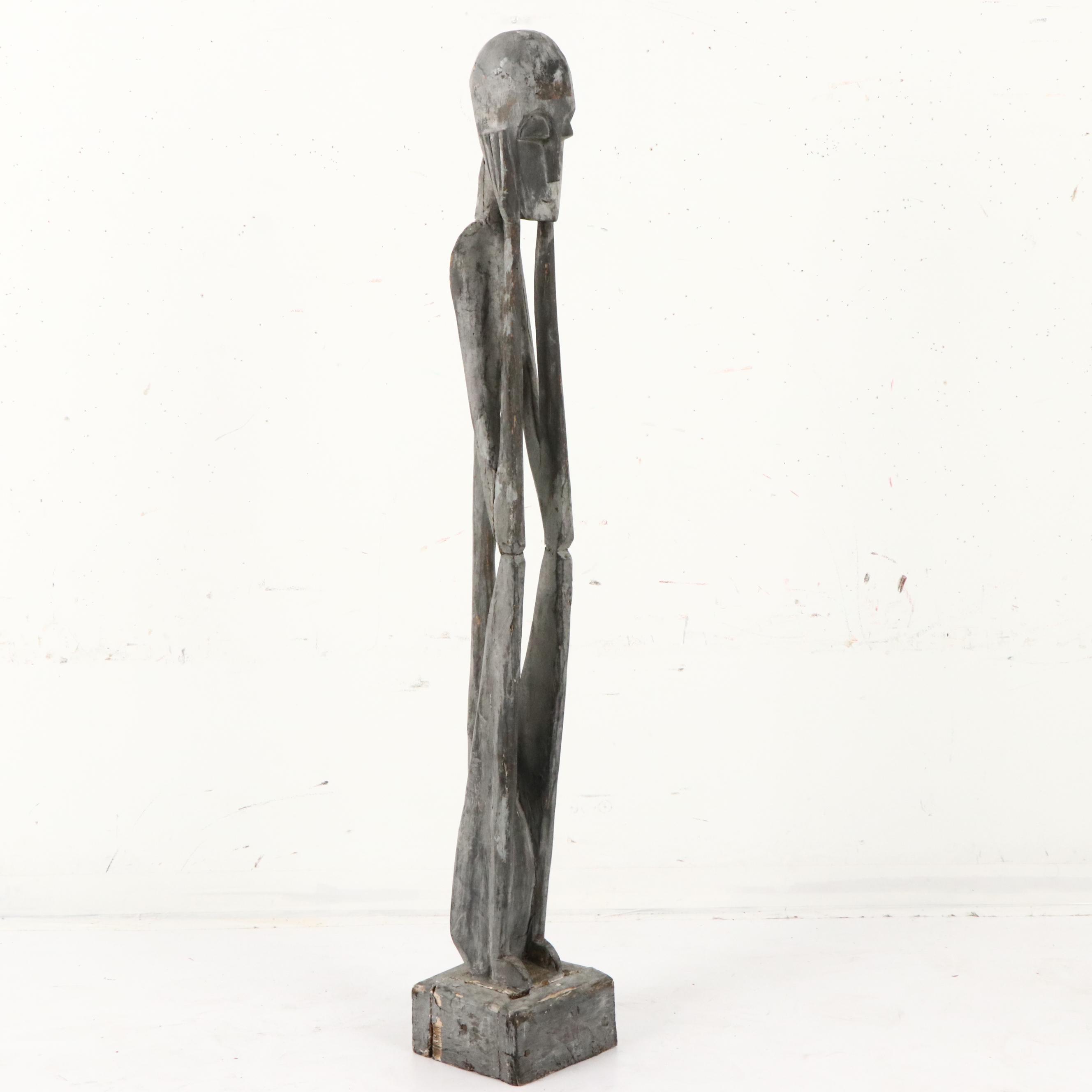 Nigerian Mumuye Style Carved Wooden Thinker Sculpture