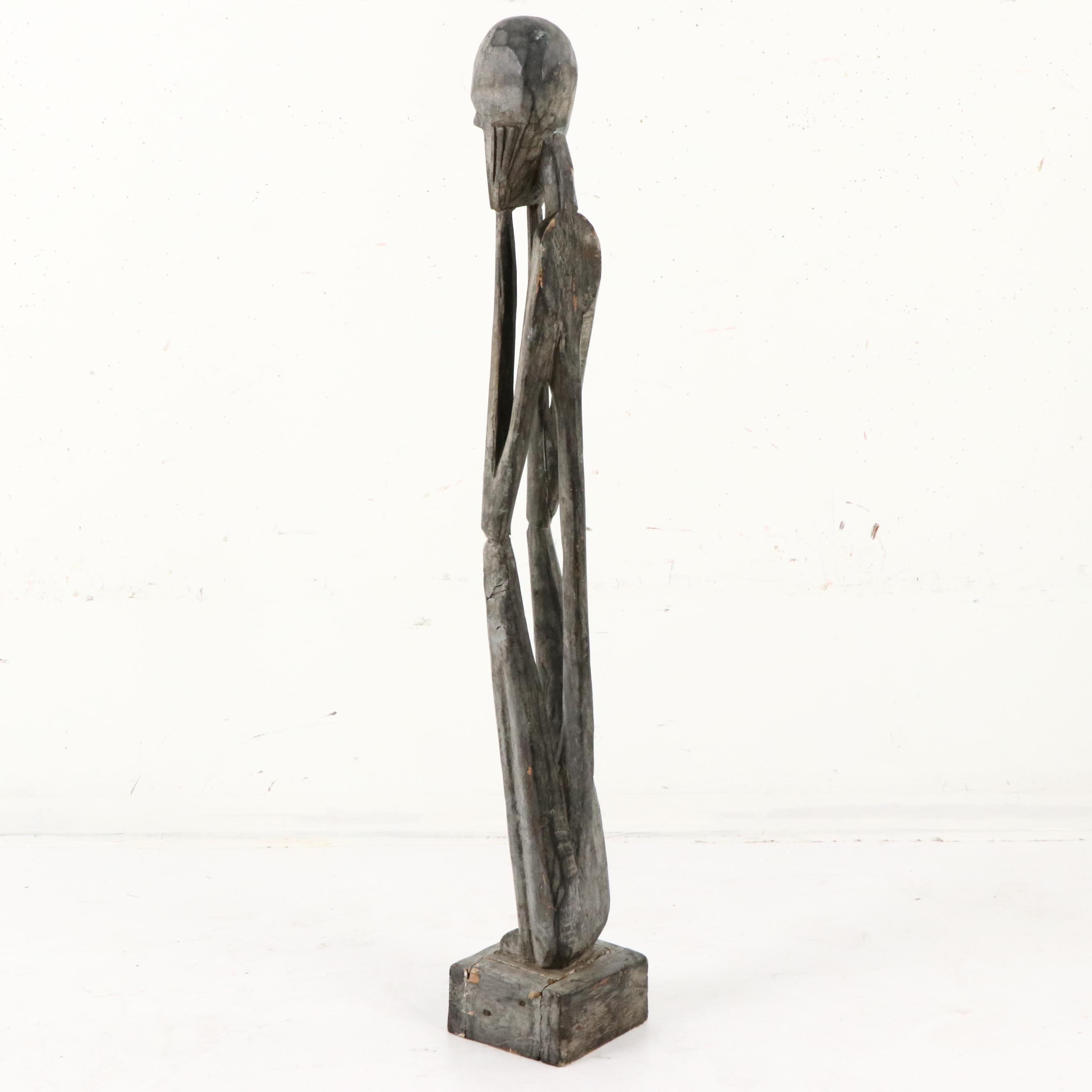 Nigerian Mumuye Style Carved Wooden Thinker Sculpture
