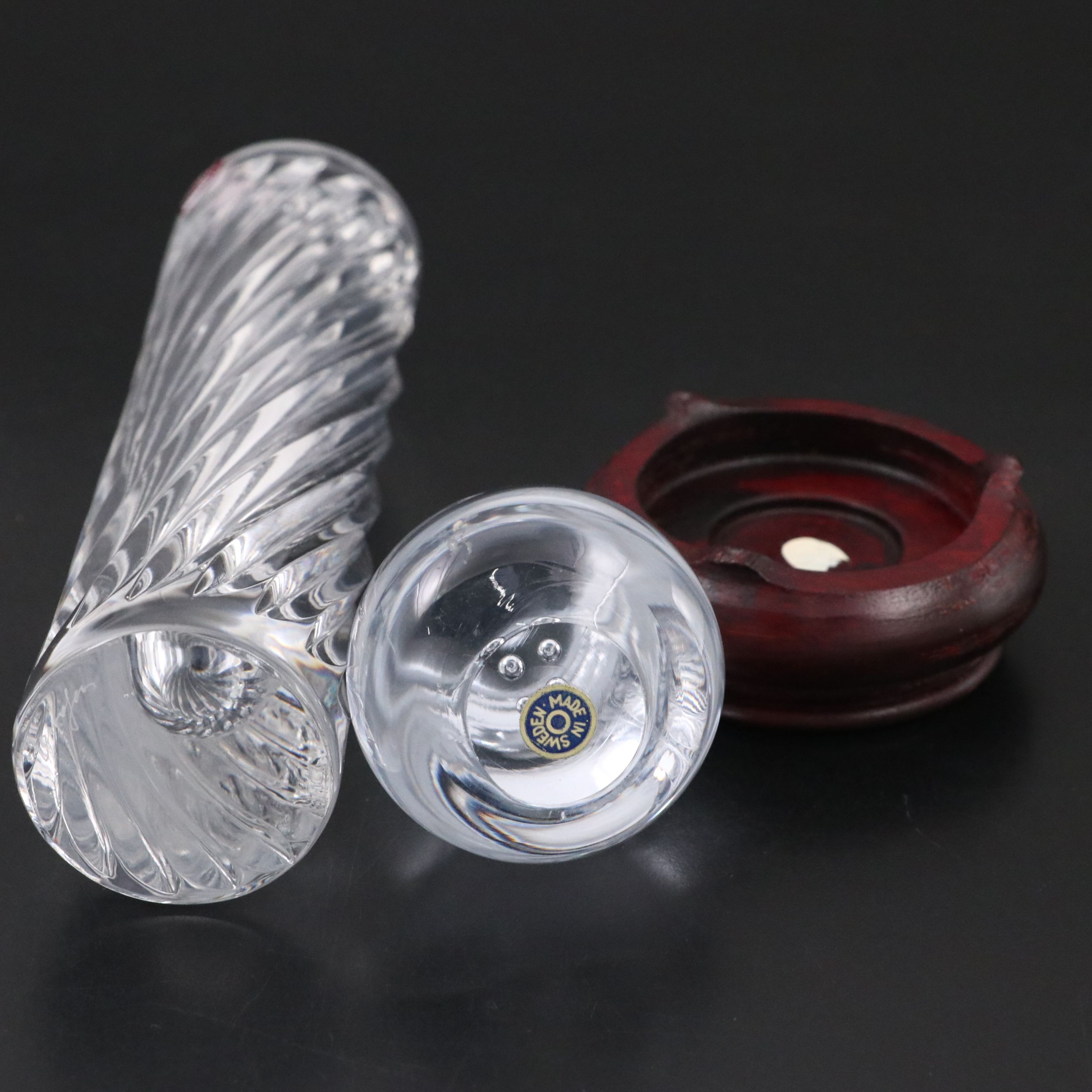 Baccarat "Rosace" Crystal Coaster, Orrefors Crystal Vase and Crystal Paperweight