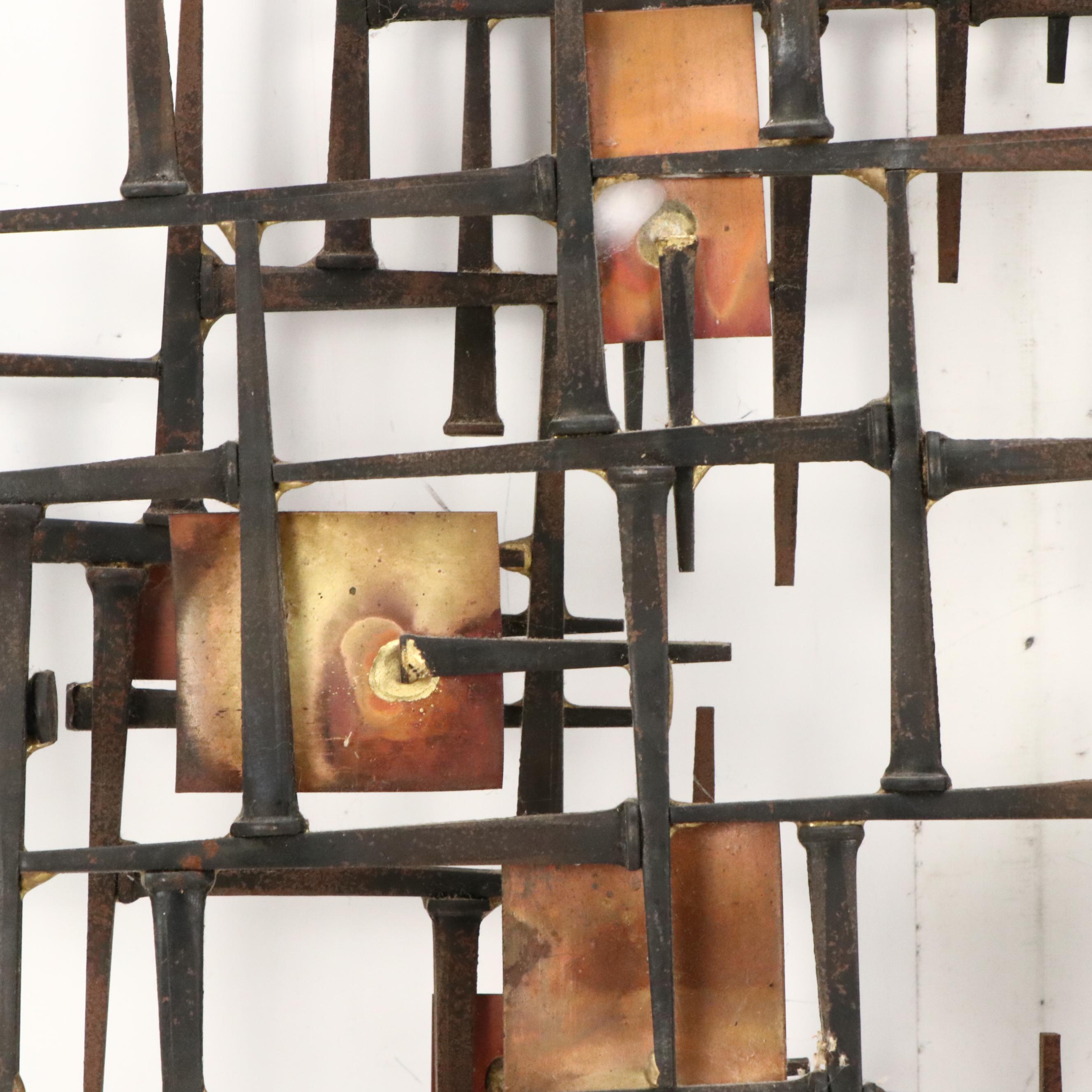 William Stege Brutalist Nail and Copper Wall Sculpture, Circa 1970