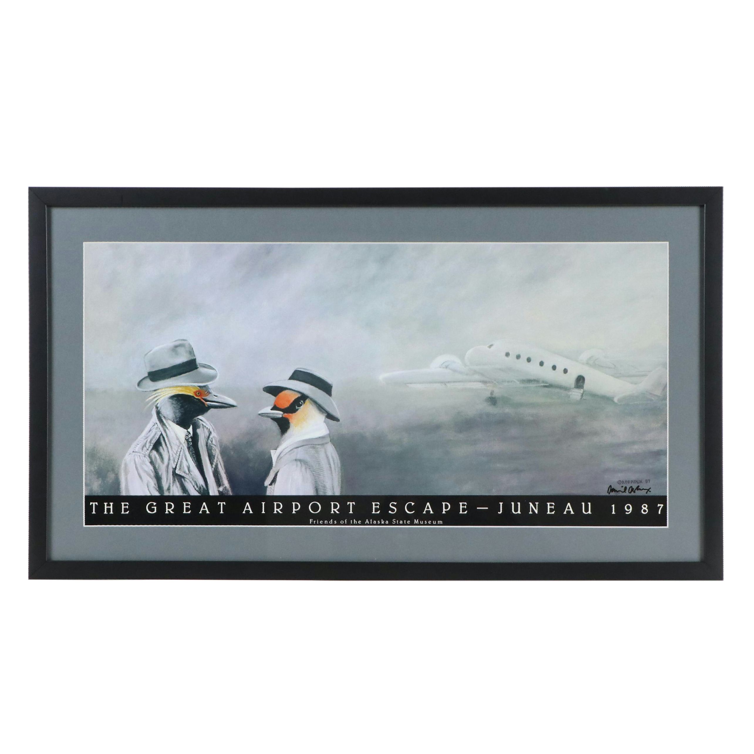 Daniel DeRoux Offset Lithograph "The Great Airport Escape - Juneau 1987," 1987