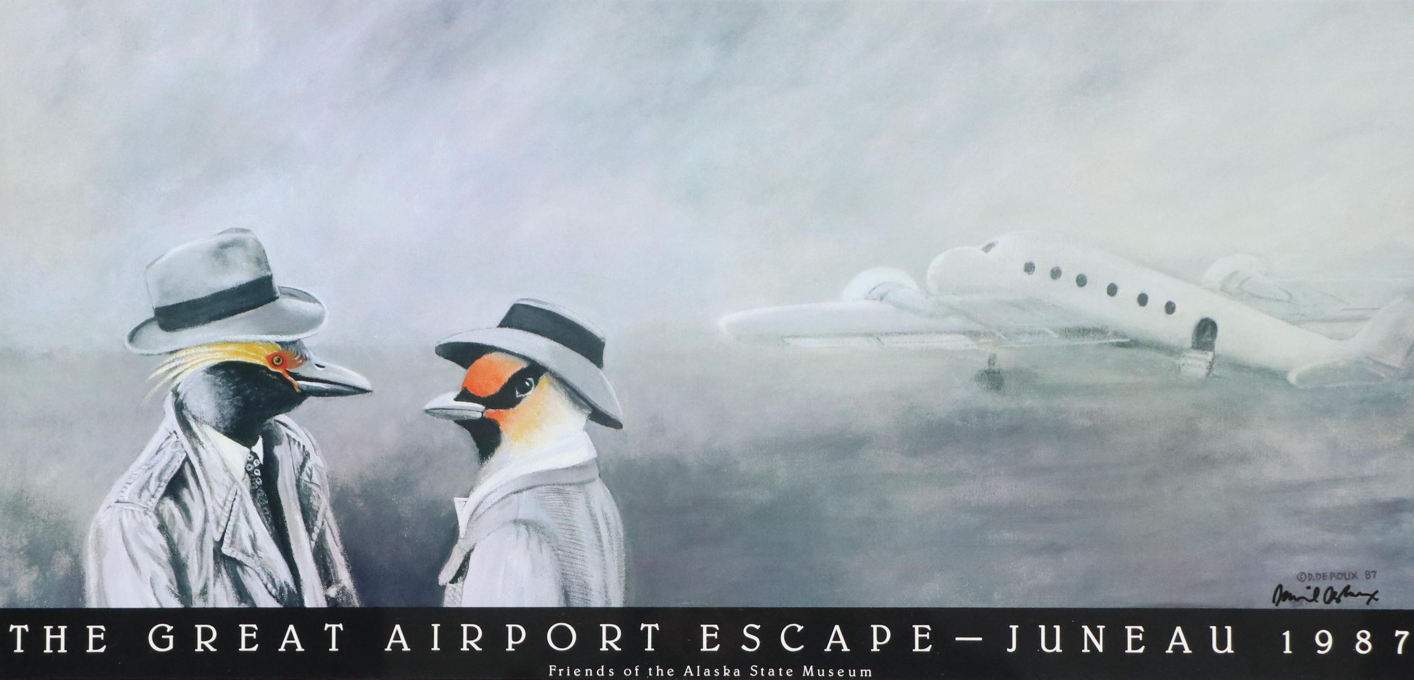 Daniel DeRoux Offset Lithograph "The Great Airport Escape - Juneau 1987," 1987