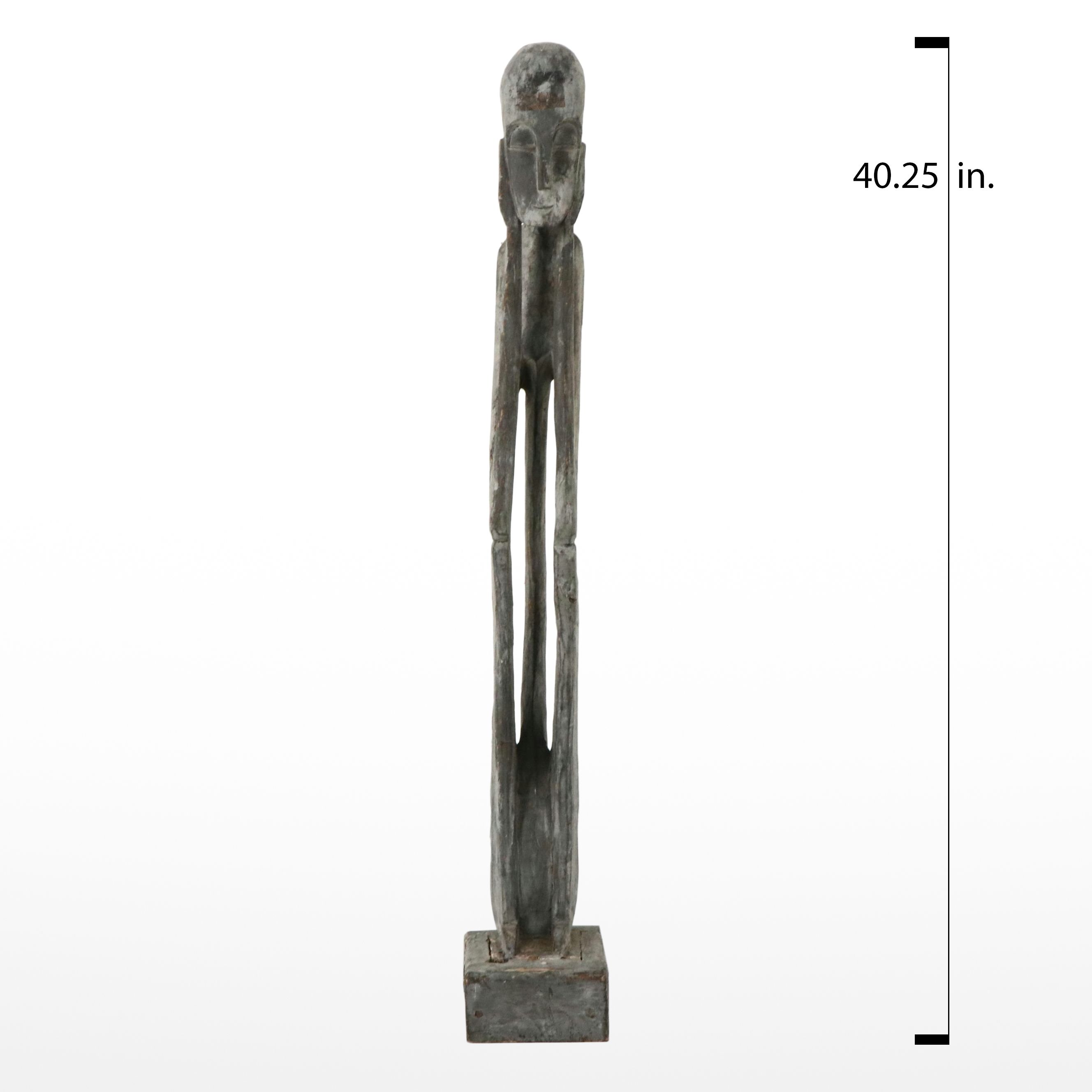 Nigerian Mumuye Style Carved Wooden Thinker Sculpture