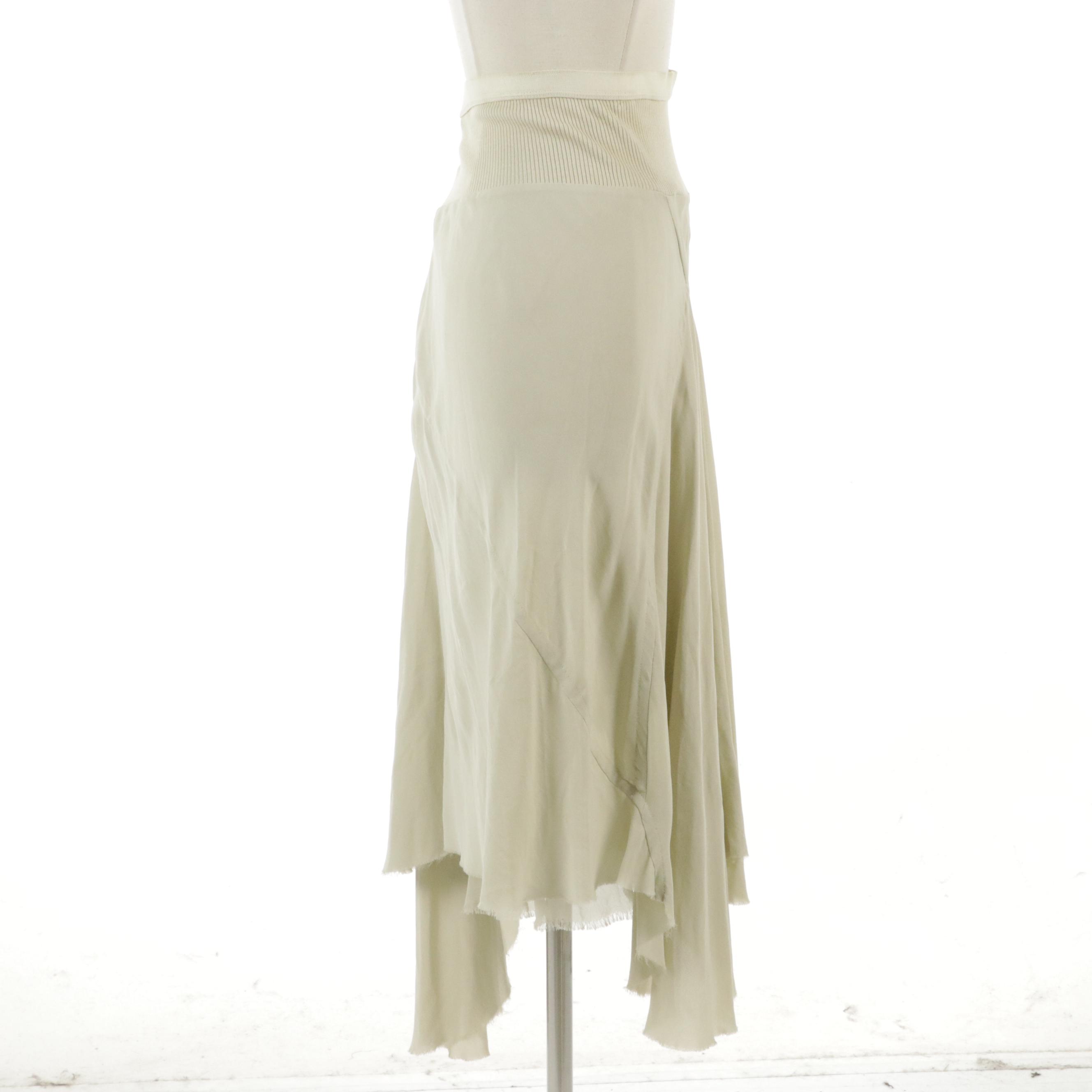 Rick Owens Flowy Silk Mid-Length Skirt with Rib Knit Panel, 2000s