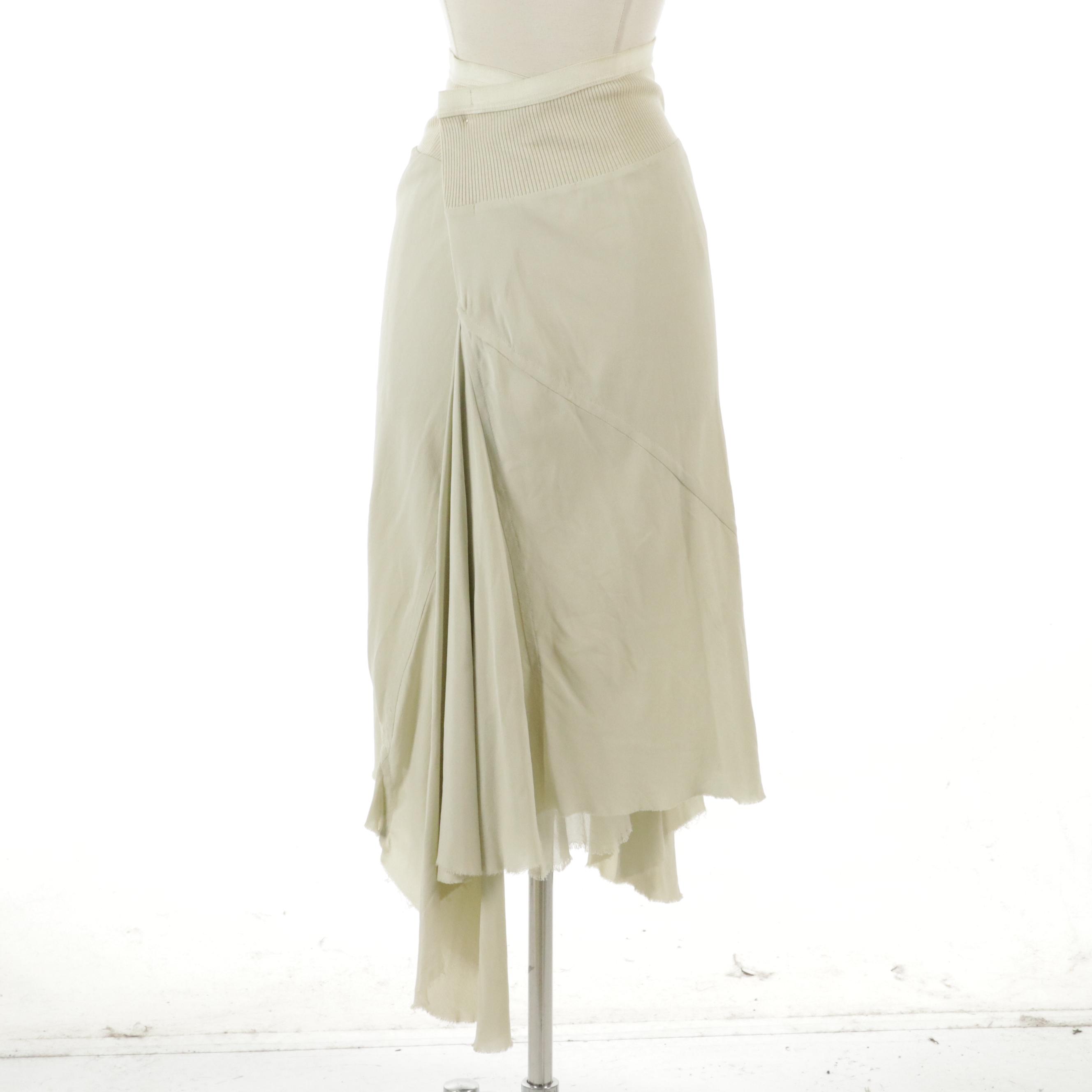 Rick Owens Flowy Silk Mid-Length Skirt with Rib Knit Panel, 2000s