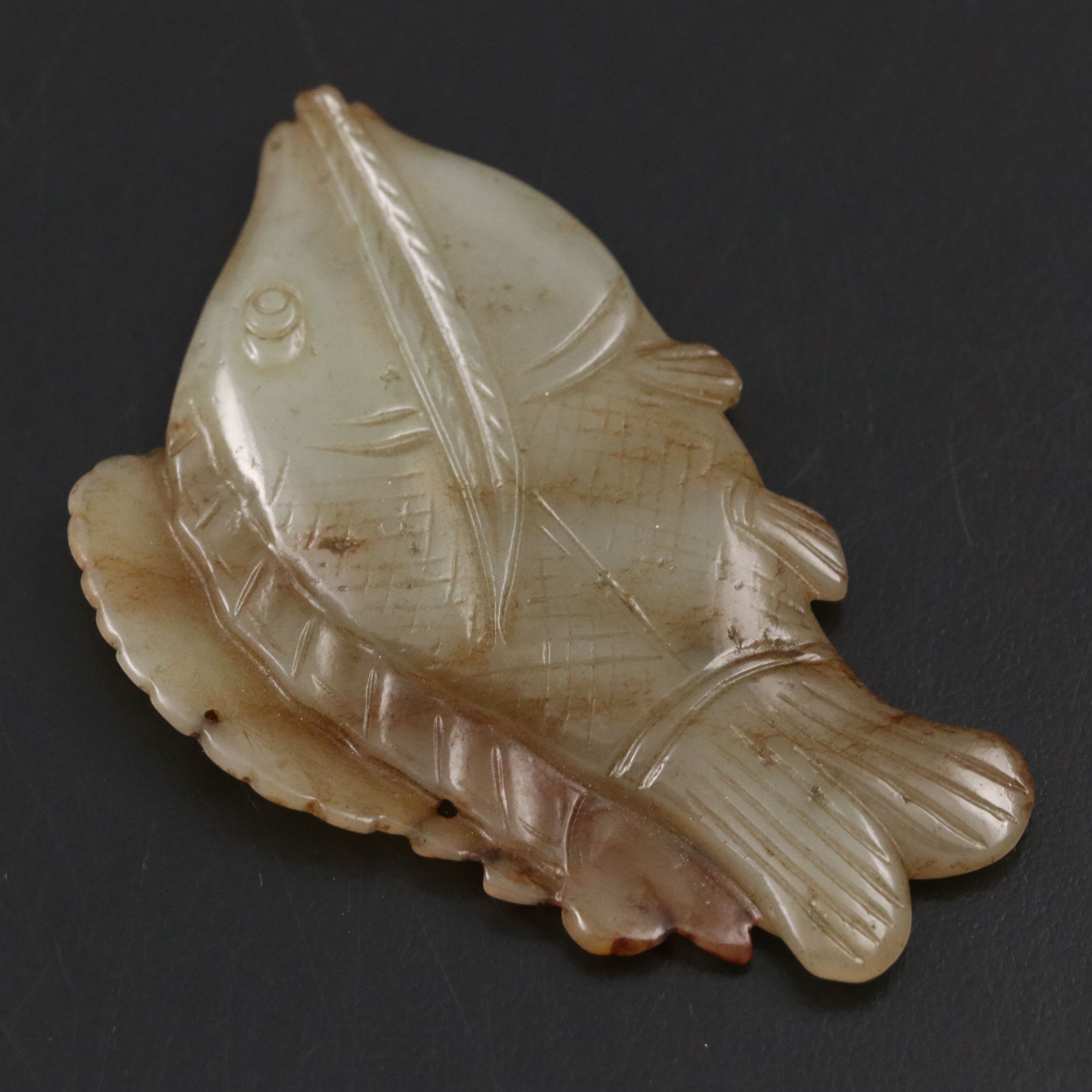 Chinese Carved Serpentine Fish Pendant