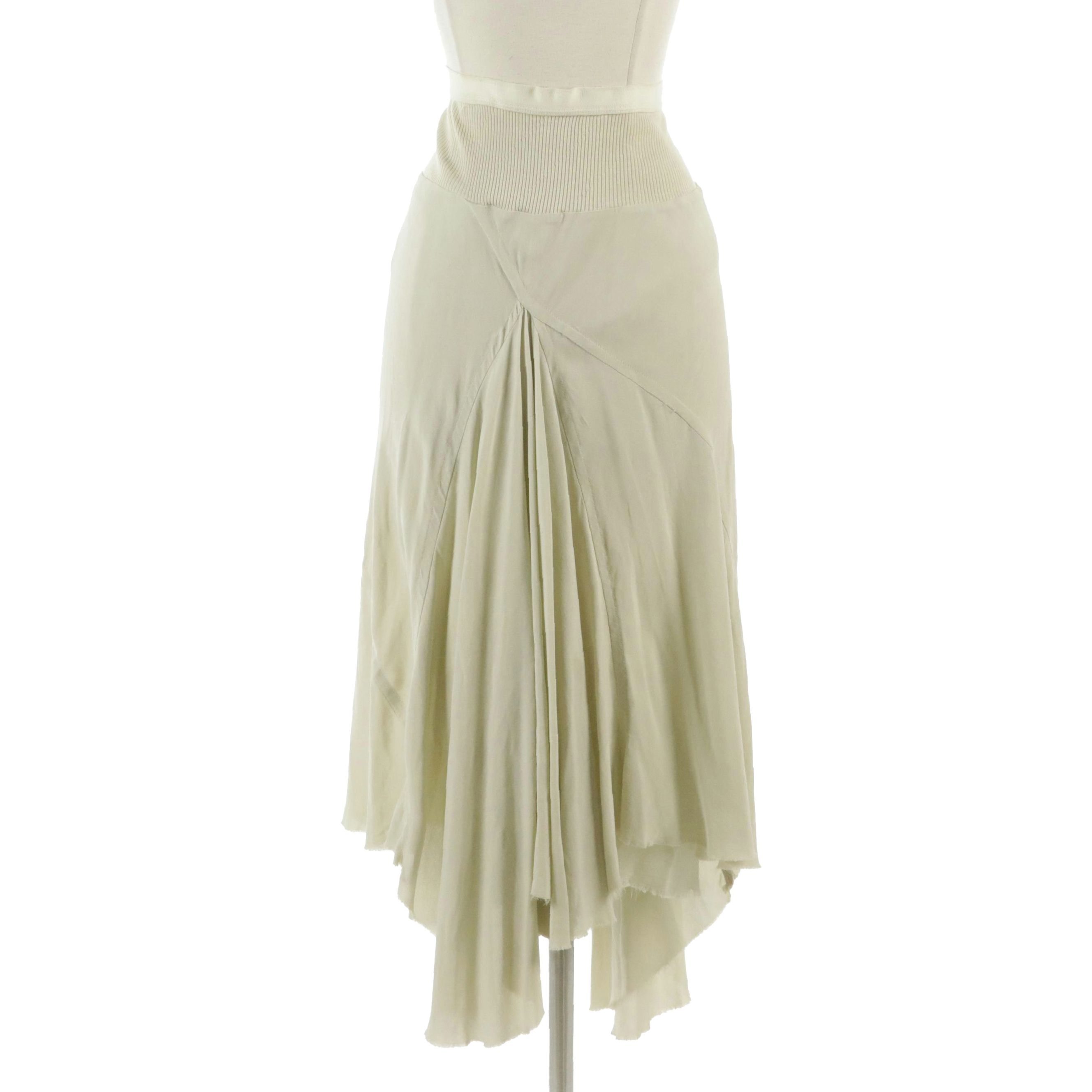 Rick Owens Flowy Silk Mid-Length Skirt with Rib Knit Panel, 2000s