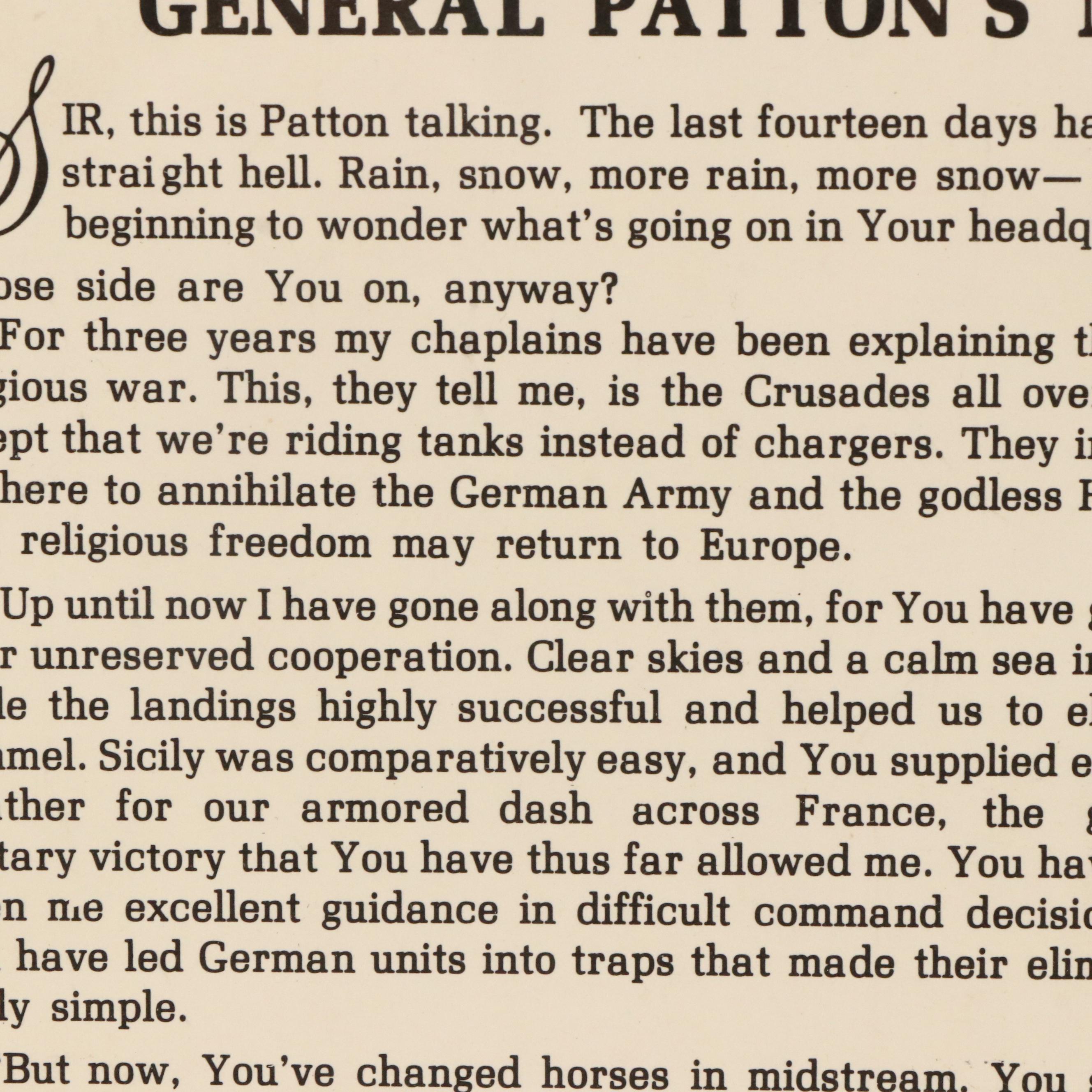 Offset Lithograph "General Patton's Miraculous Talk with God" with Patch