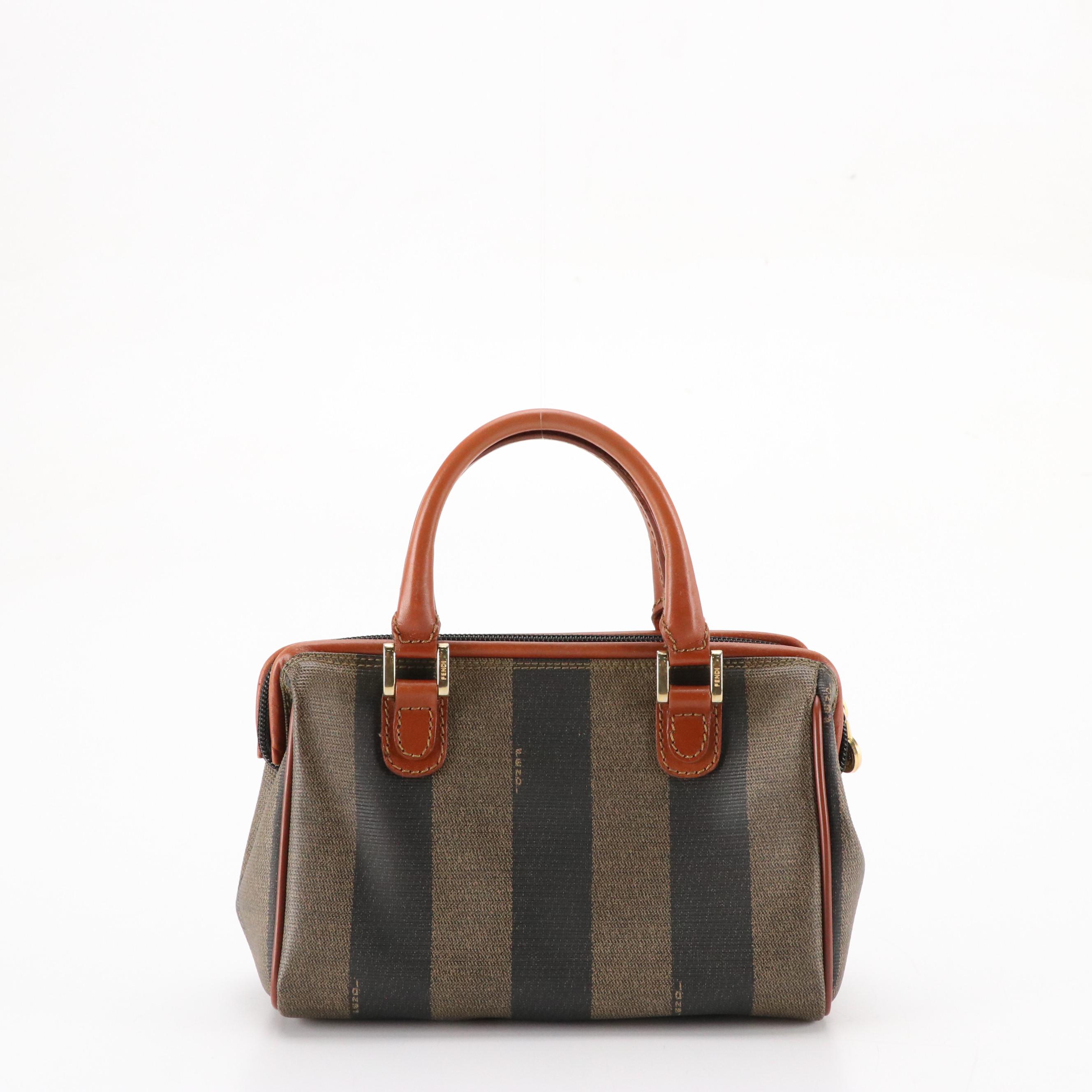 Fendi Small Framed Two-Way Boston Bag in Pequin Striped Canvas and Leather