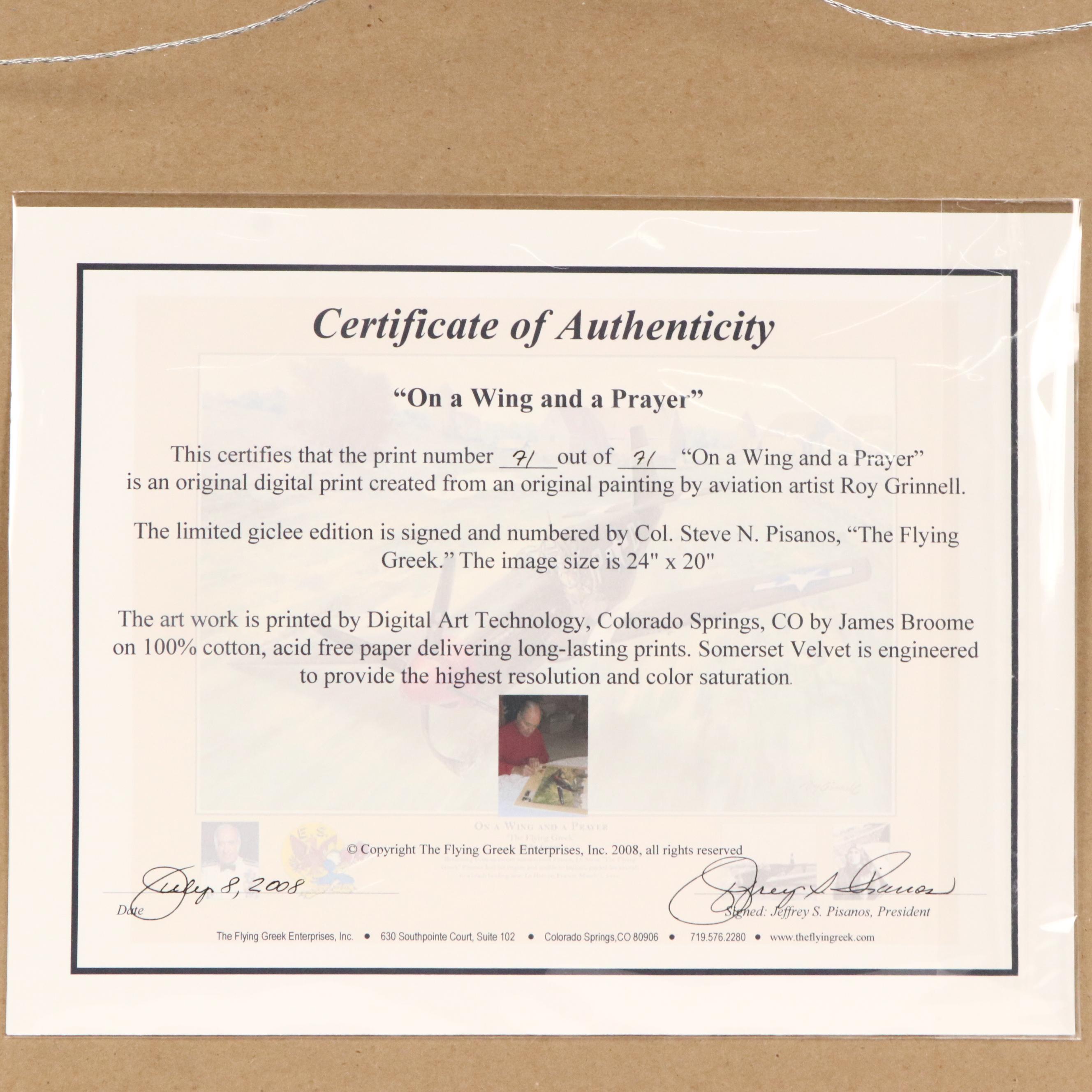 Offset Lithograph After Roy Grinnell "On a Wing and a Prayer," 2008