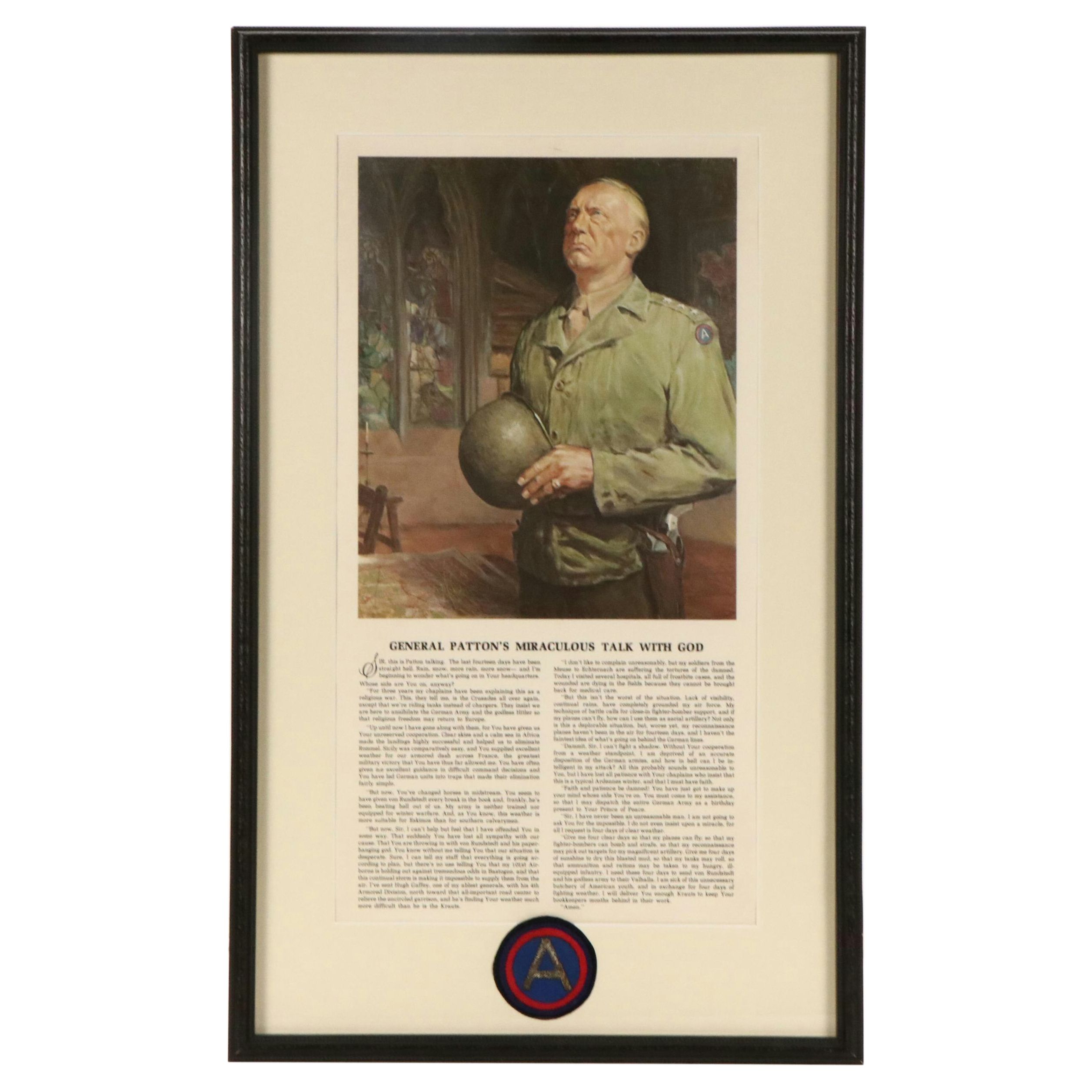 Offset Lithograph "General Patton's Miraculous Talk with God" with Patch