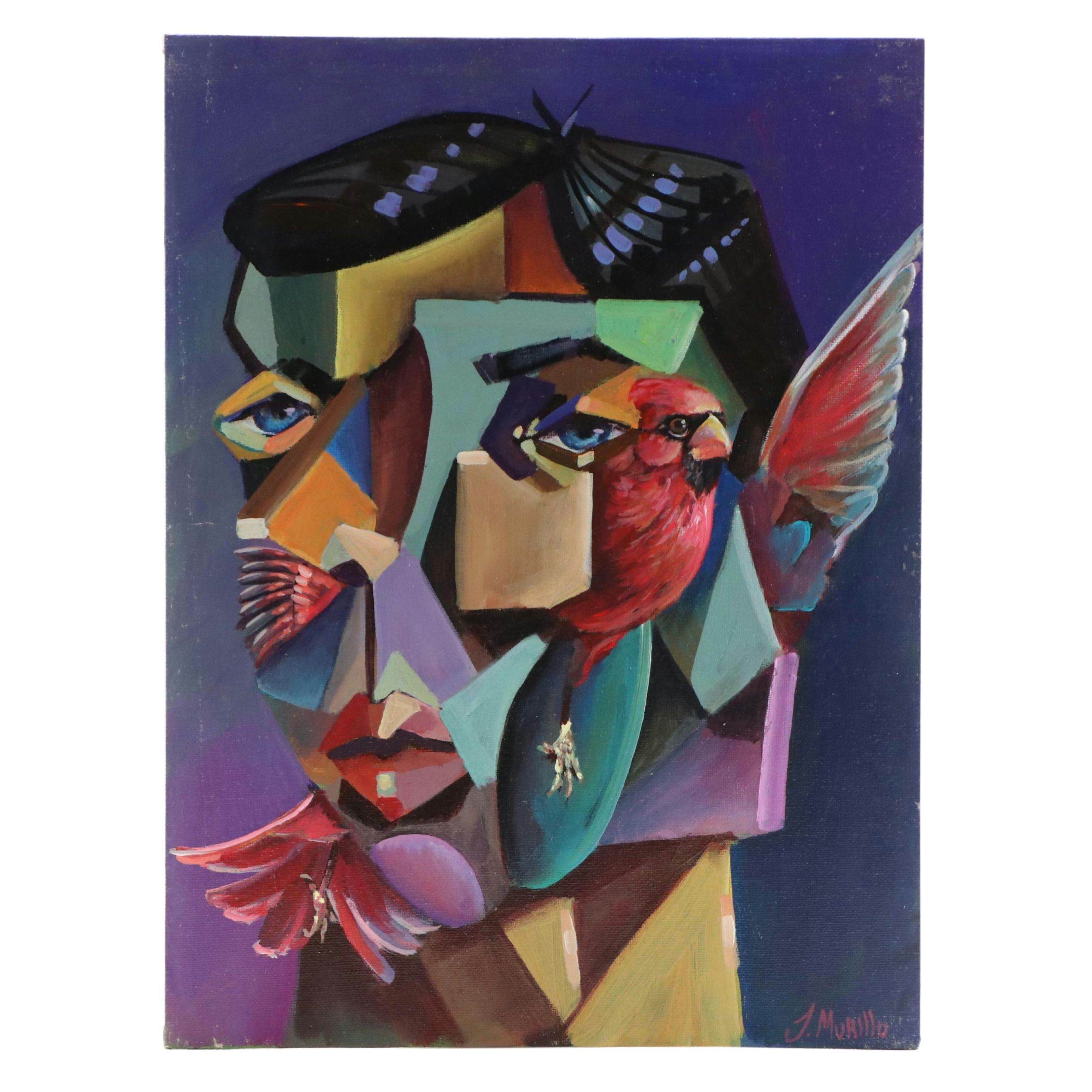 Jeshua Murillo Surrealist Acrylic Portrait, 21st Century