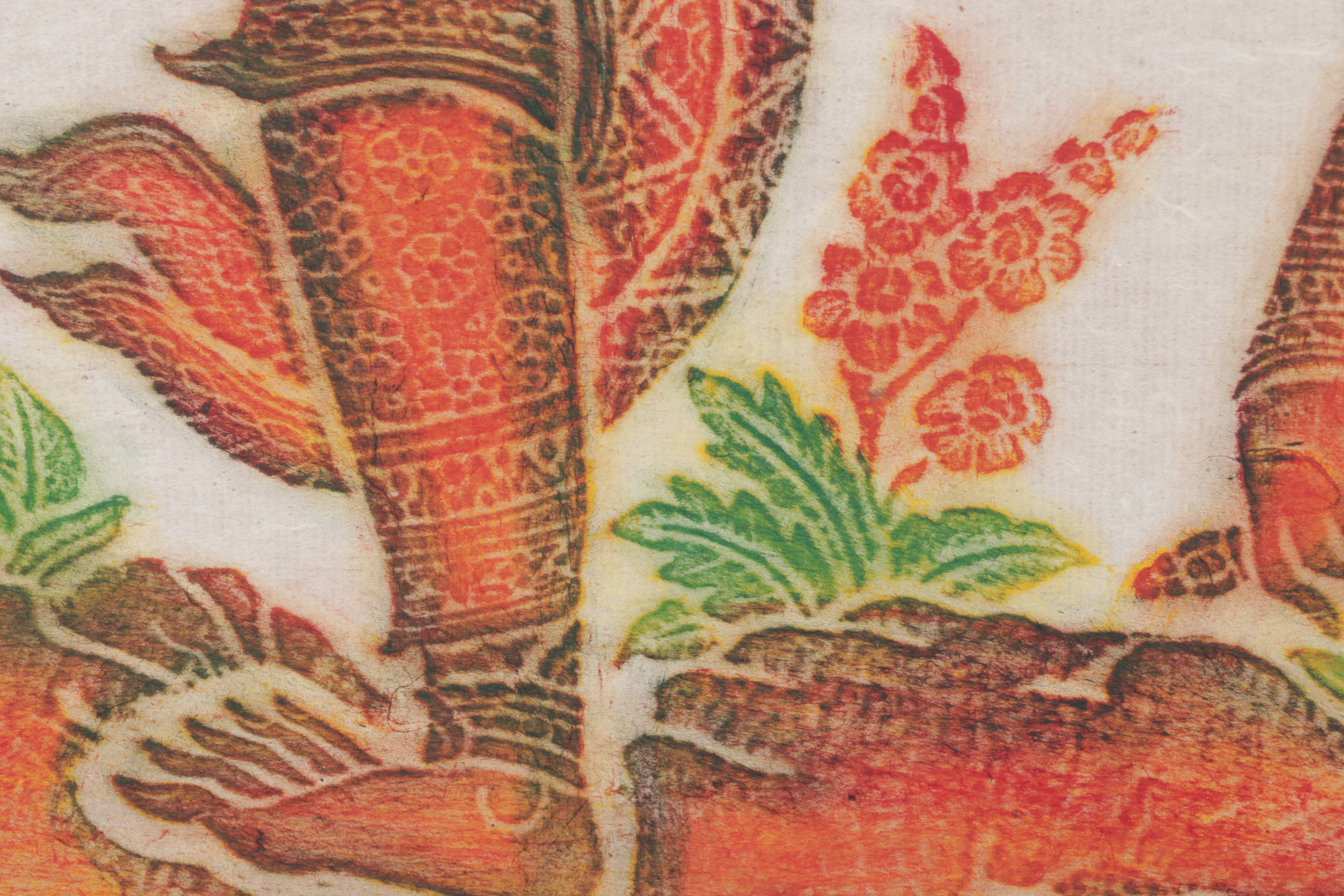 Thai Temple Multi-Color Charcoal Rubbings of Warrior Figures on Rice Paper